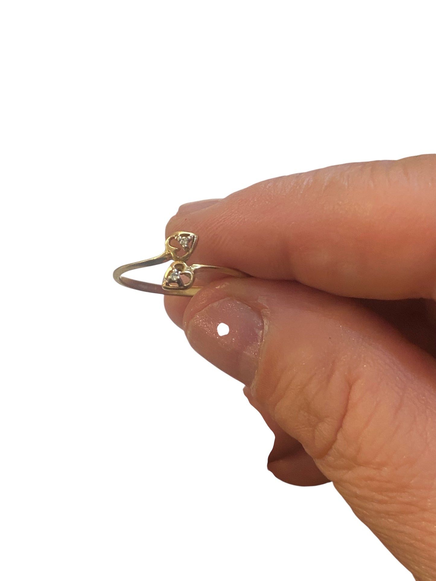 9ct vintage heart cross over ring with diamonds, ring size P