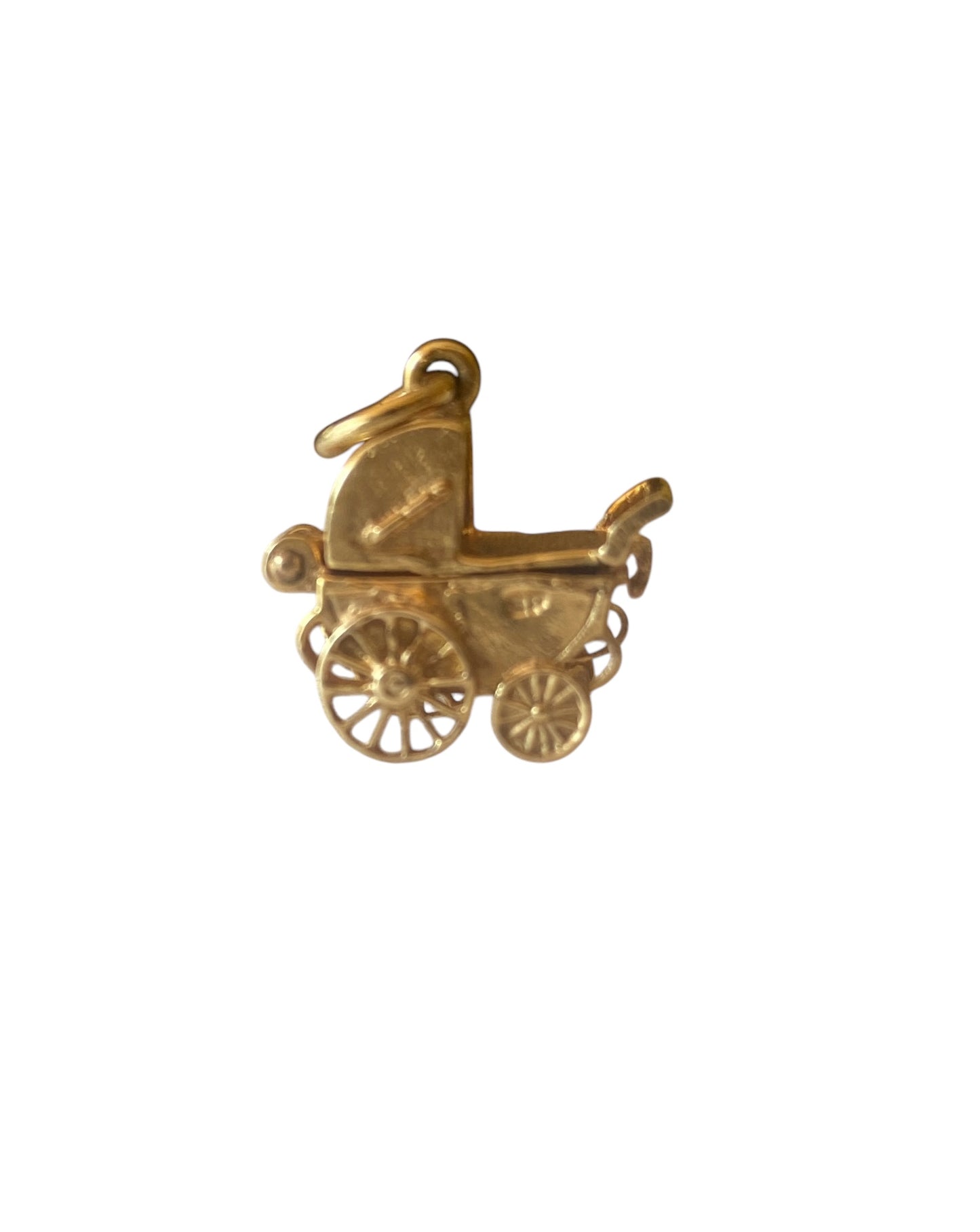 9ct vintage opening pram charm with baby inside.