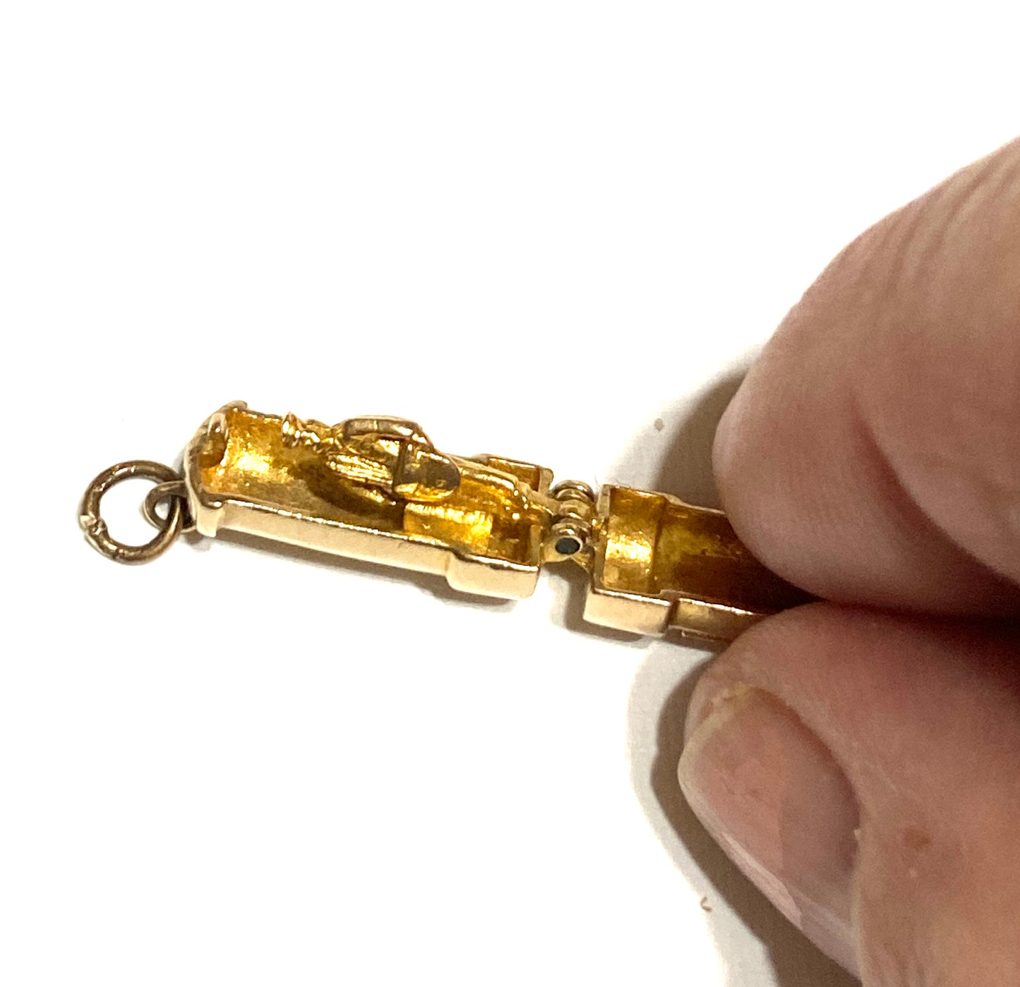 9ct vintage charm, opening post box with postman and happy birthday card. rare charm