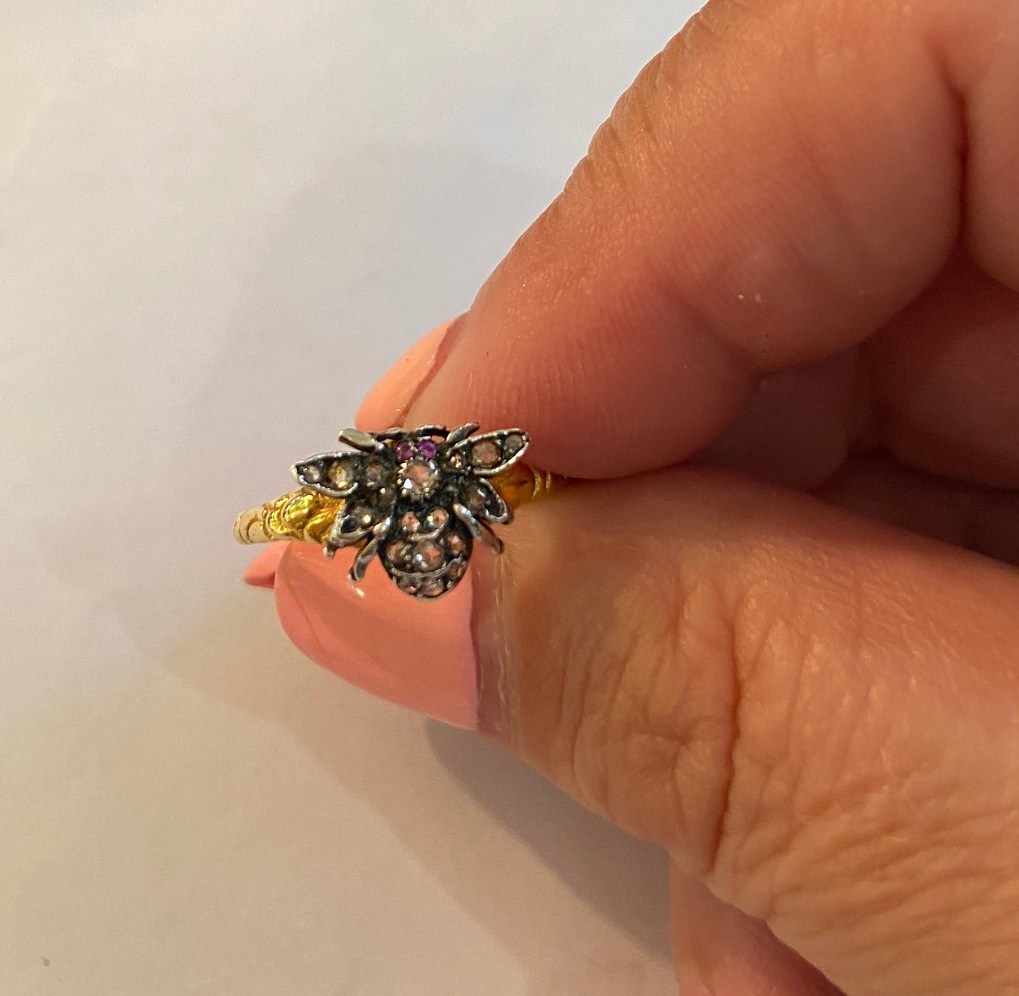 14ct Antique Bee ring set with rose cut diamonds size M 1/2