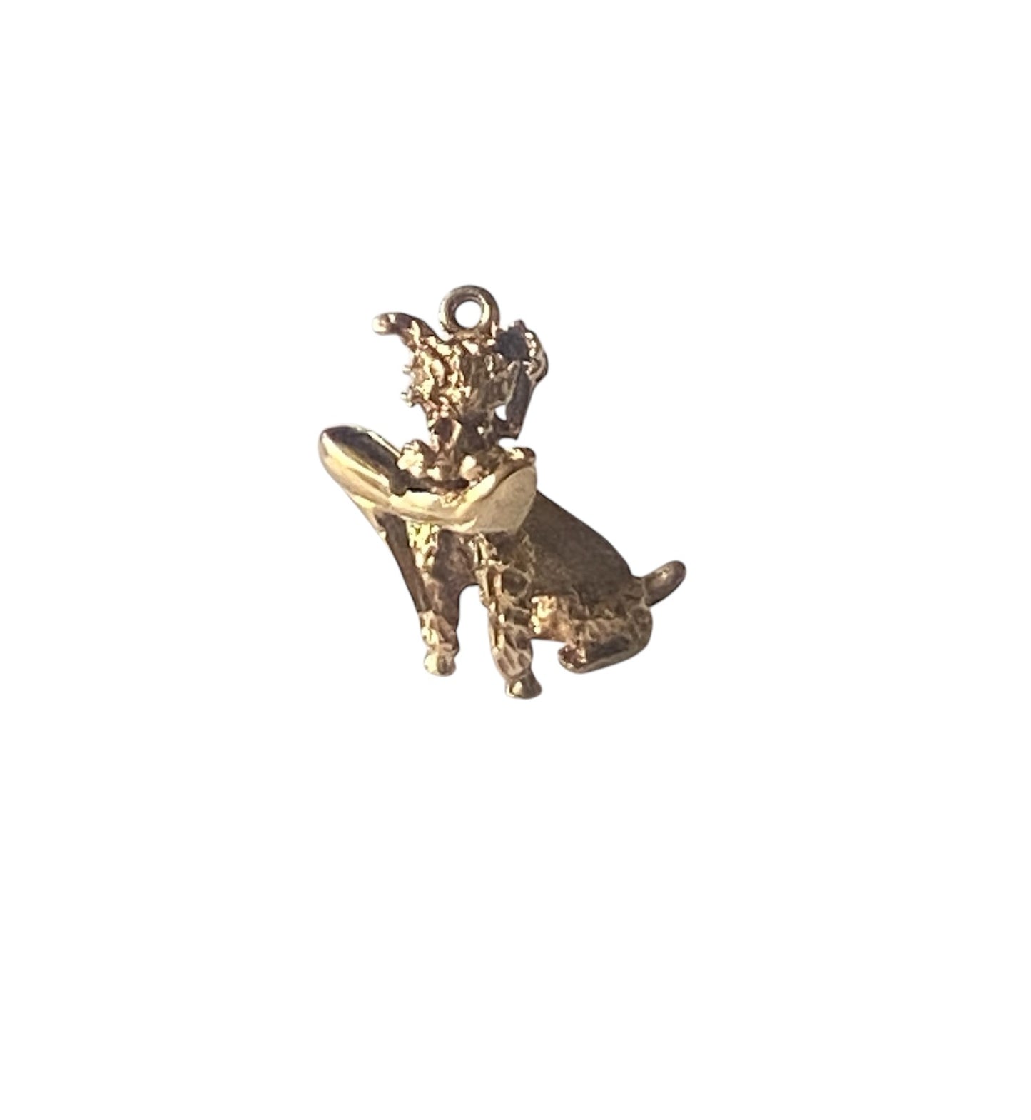 9ct vintage poodle charm with shoe. circa 1972 maker FM