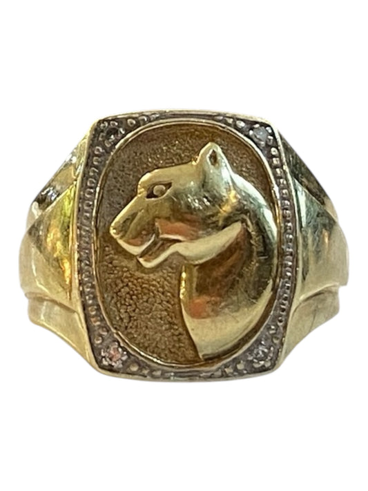 9ct vintage panther ring, with diamonds ring size K 1/2