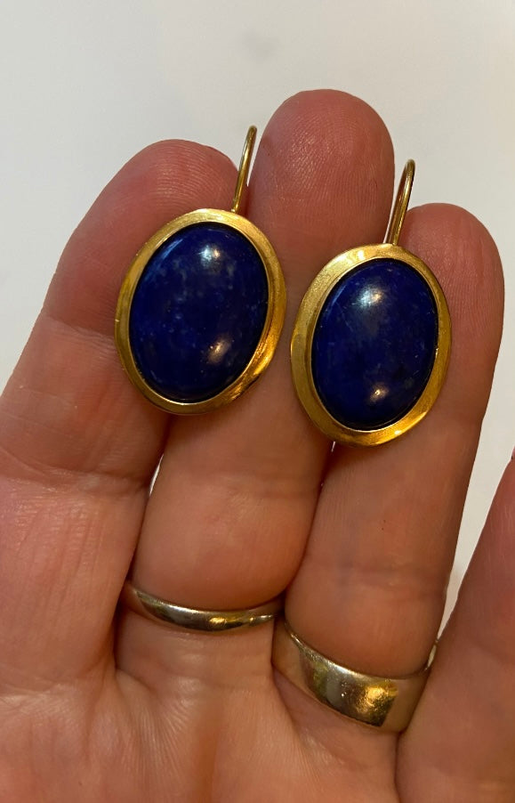 14ct 585 pre owned large lapis lazuli drop earrings