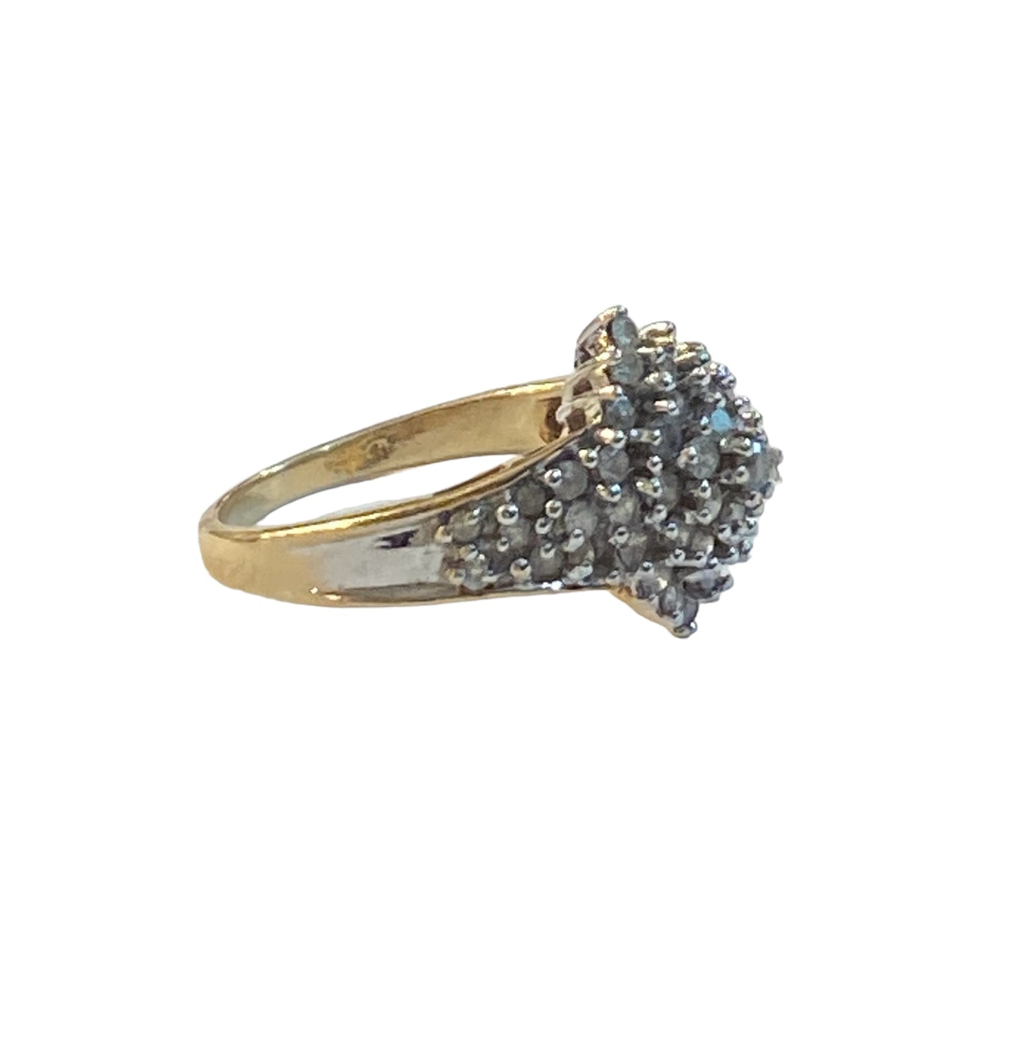9ct pre owned diamond cluster ring in white and yellow gold