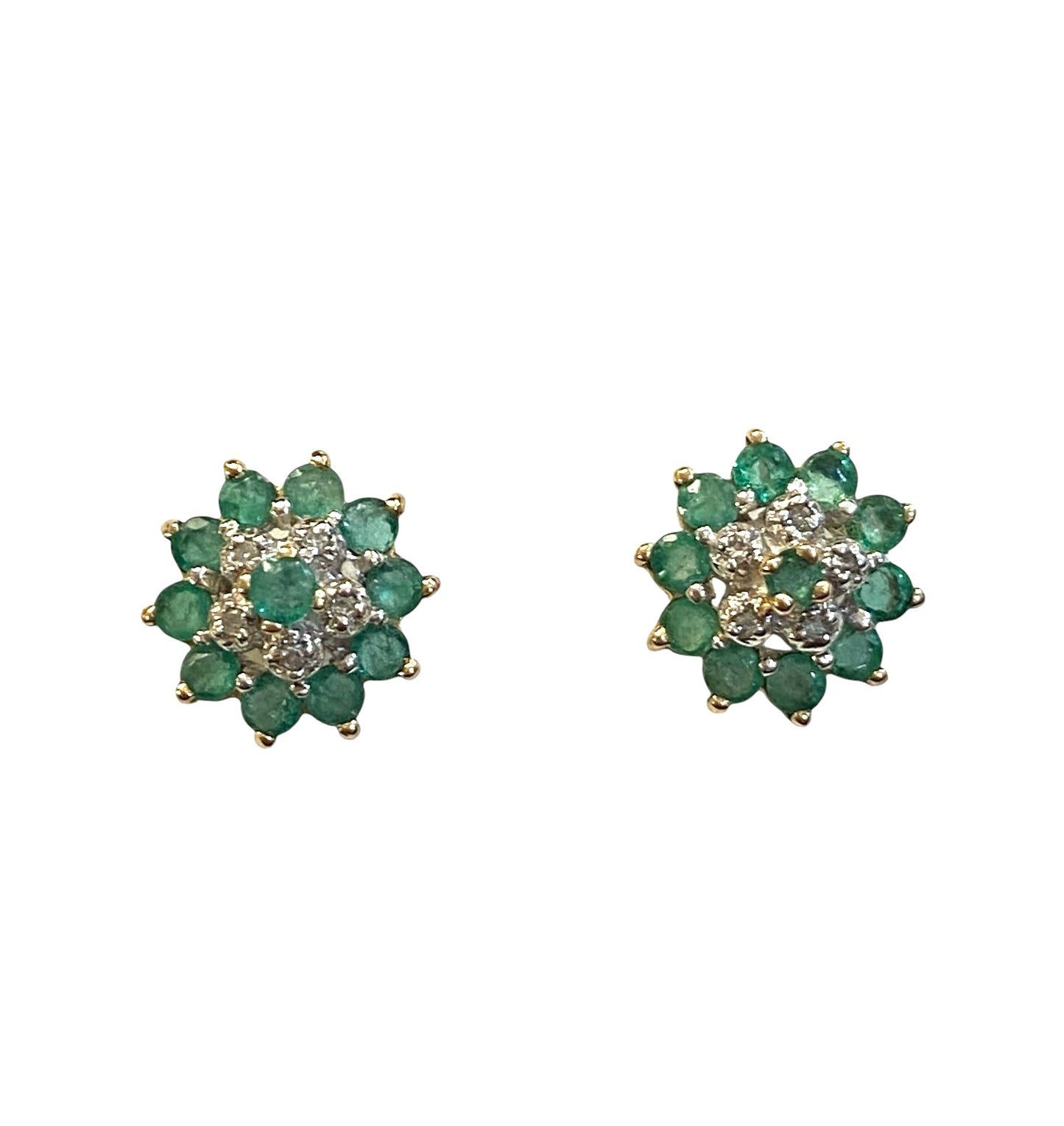 9ct vintage emerald and diamond clustre earrings