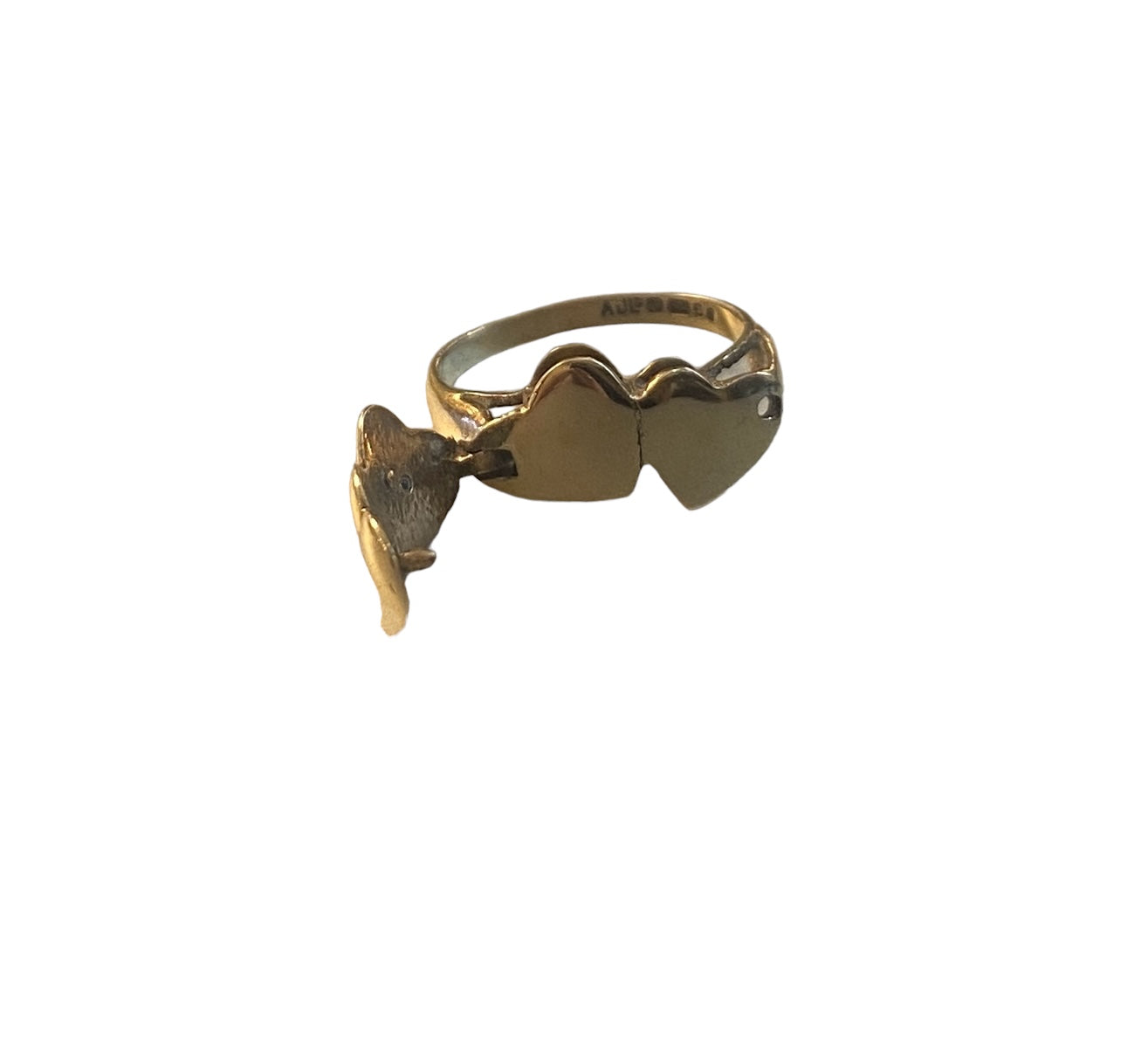 9ct vintage opening two heart ring size L 1/2 circa 1980