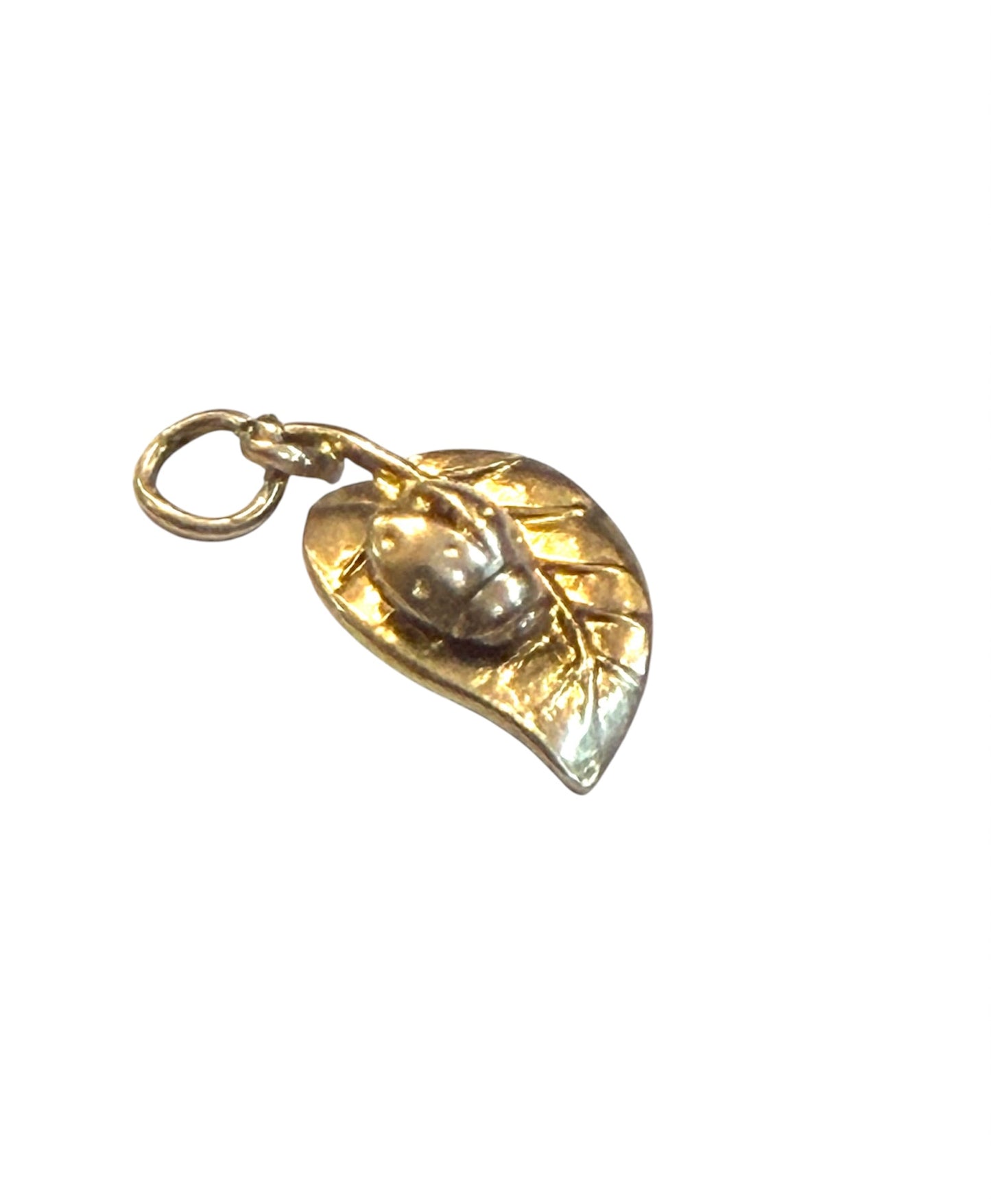 9ct vintage ladybird on leaf charm circa 1957 1.4g