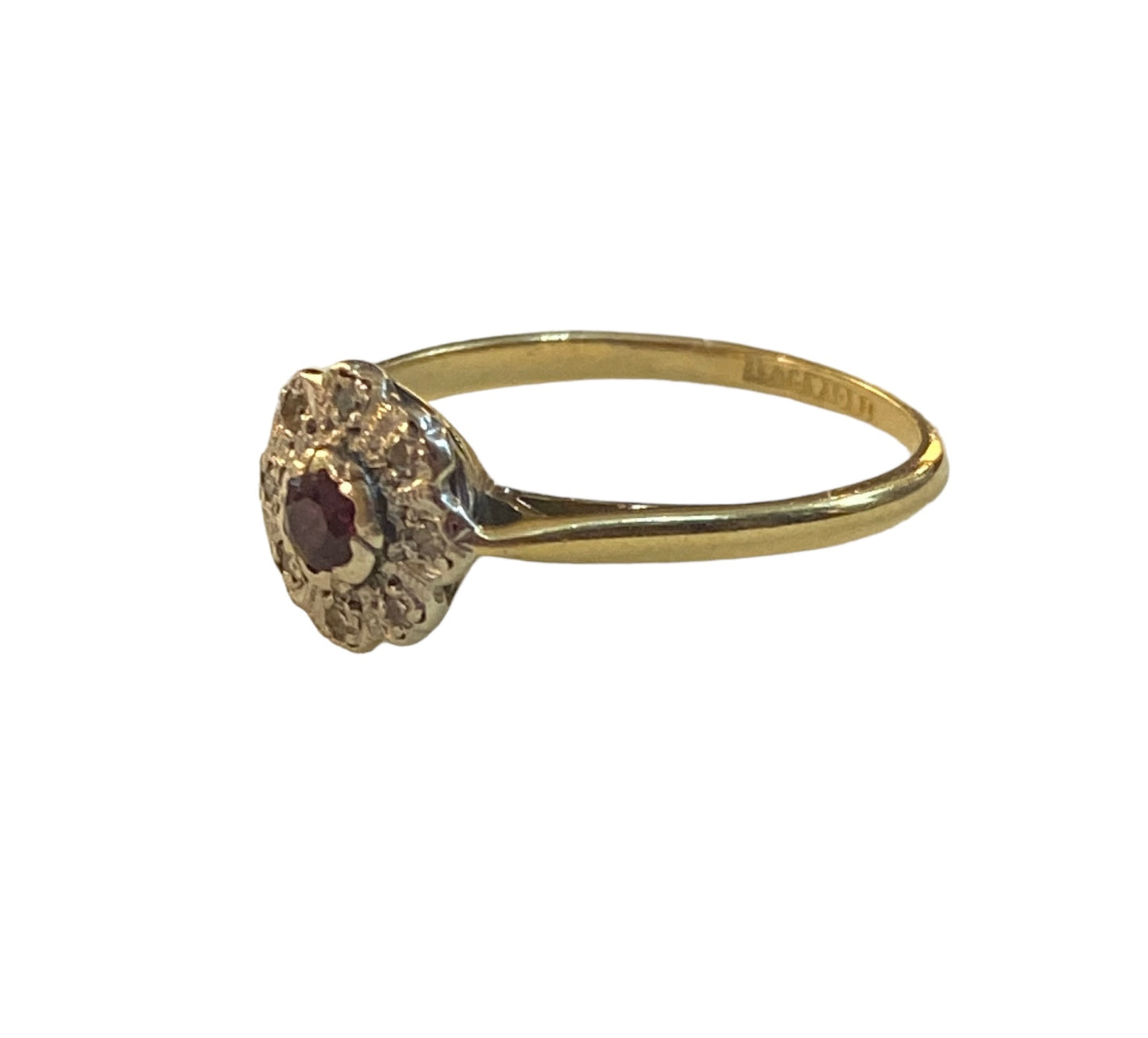 18ct and platinum ruby and diamond ring size O 1/2