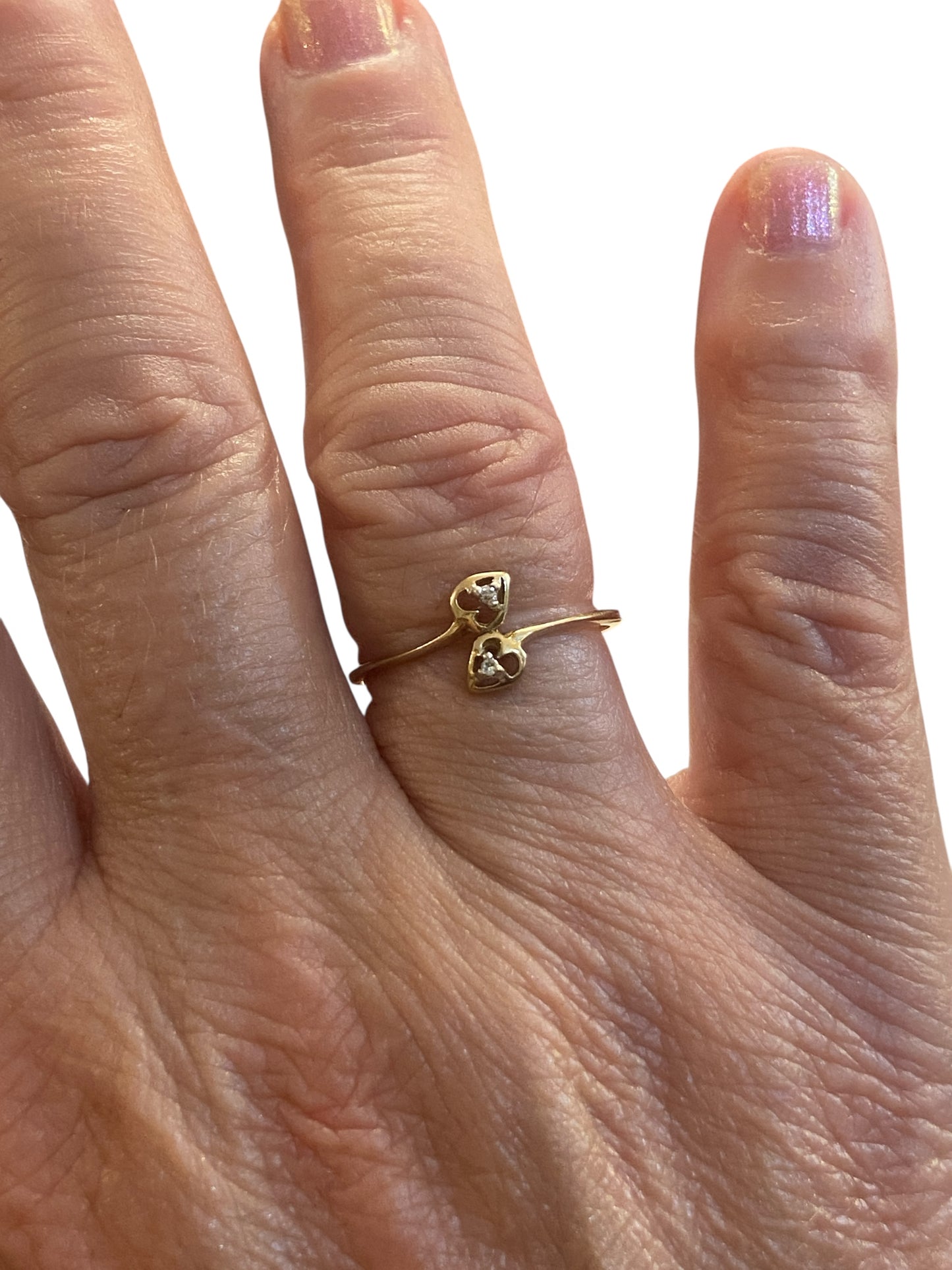 9ct vintage heart cross over ring with diamonds, ring size P