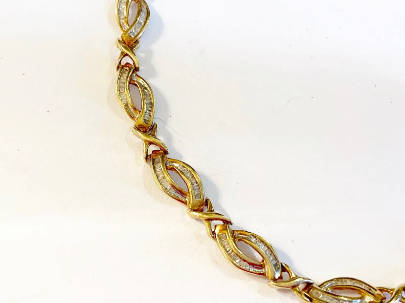 9ct vintage gold and baguette cut diamond bracelet