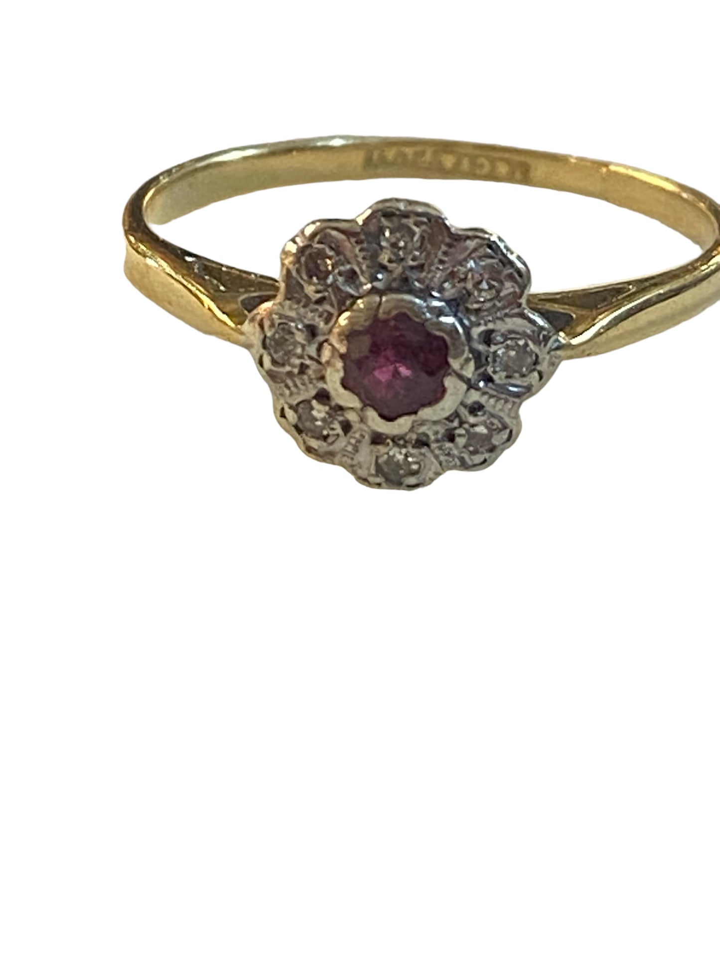 18ct and platinum ruby and diamond ring size O 1/2