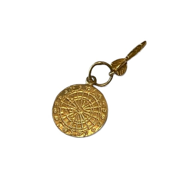 9ct vintage dart board and dart charm / pendant yellow gold