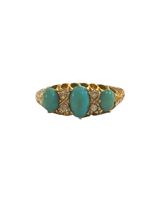 18ct antique turquoise ring size N 1/2 circa 1901