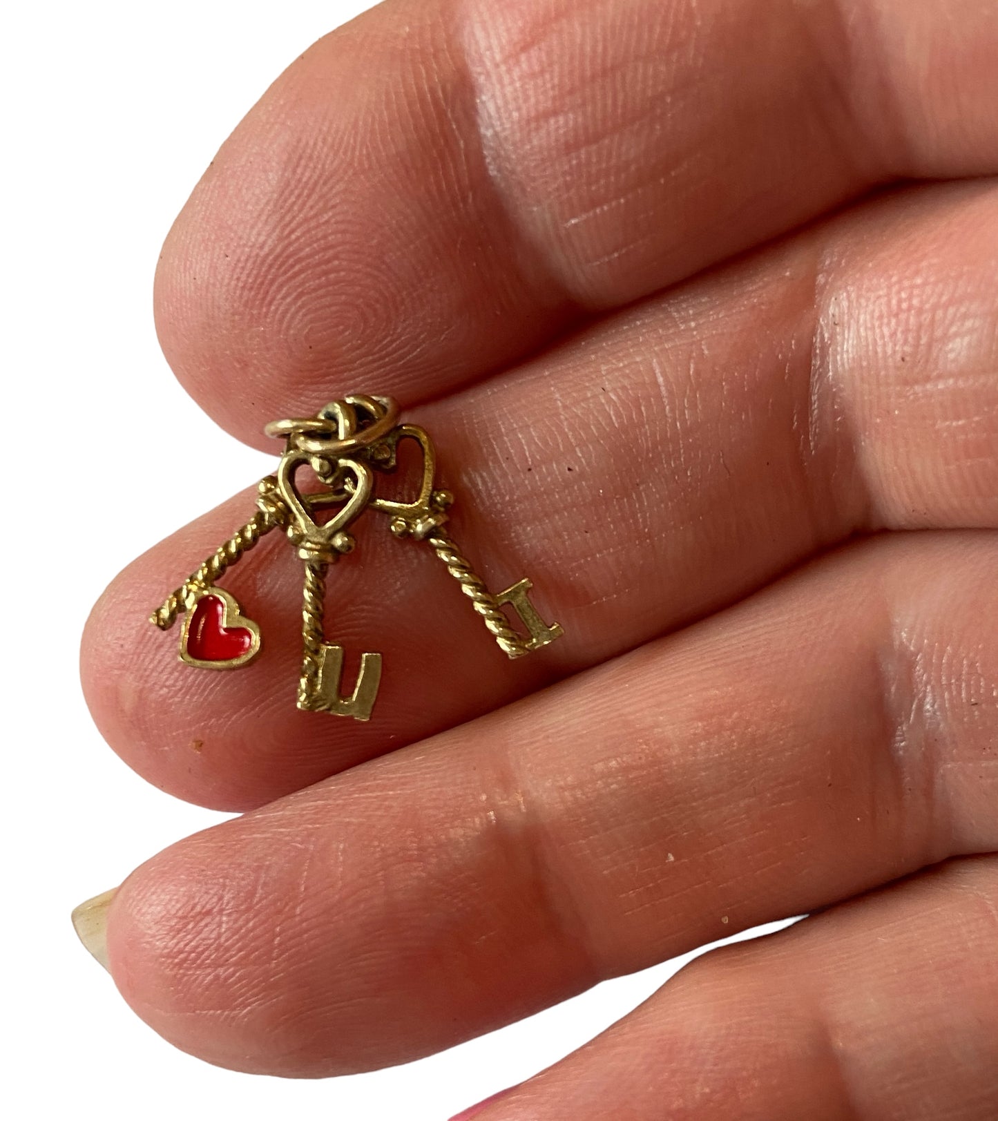 9ct vintage keys with 'I love you' charm / pendant