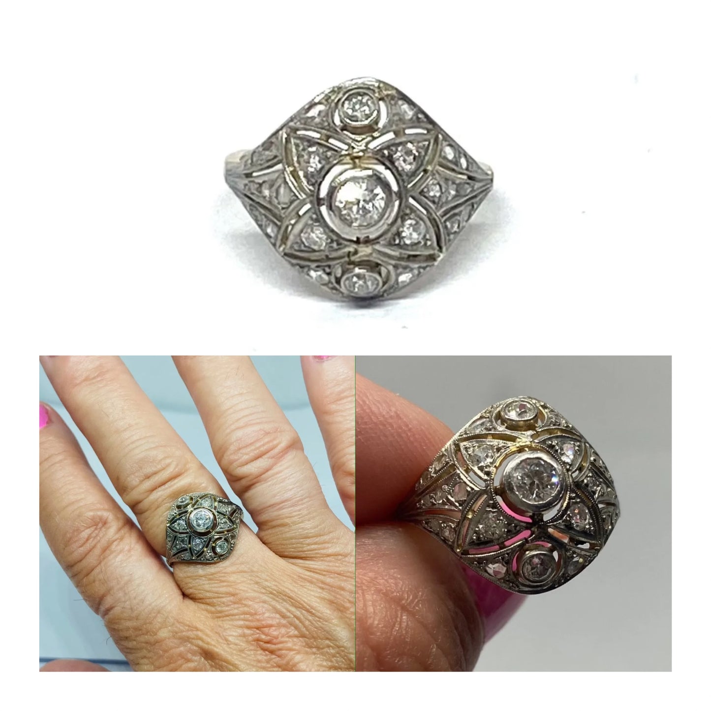 18ct gold and platinum Antique ring size O1/2-P