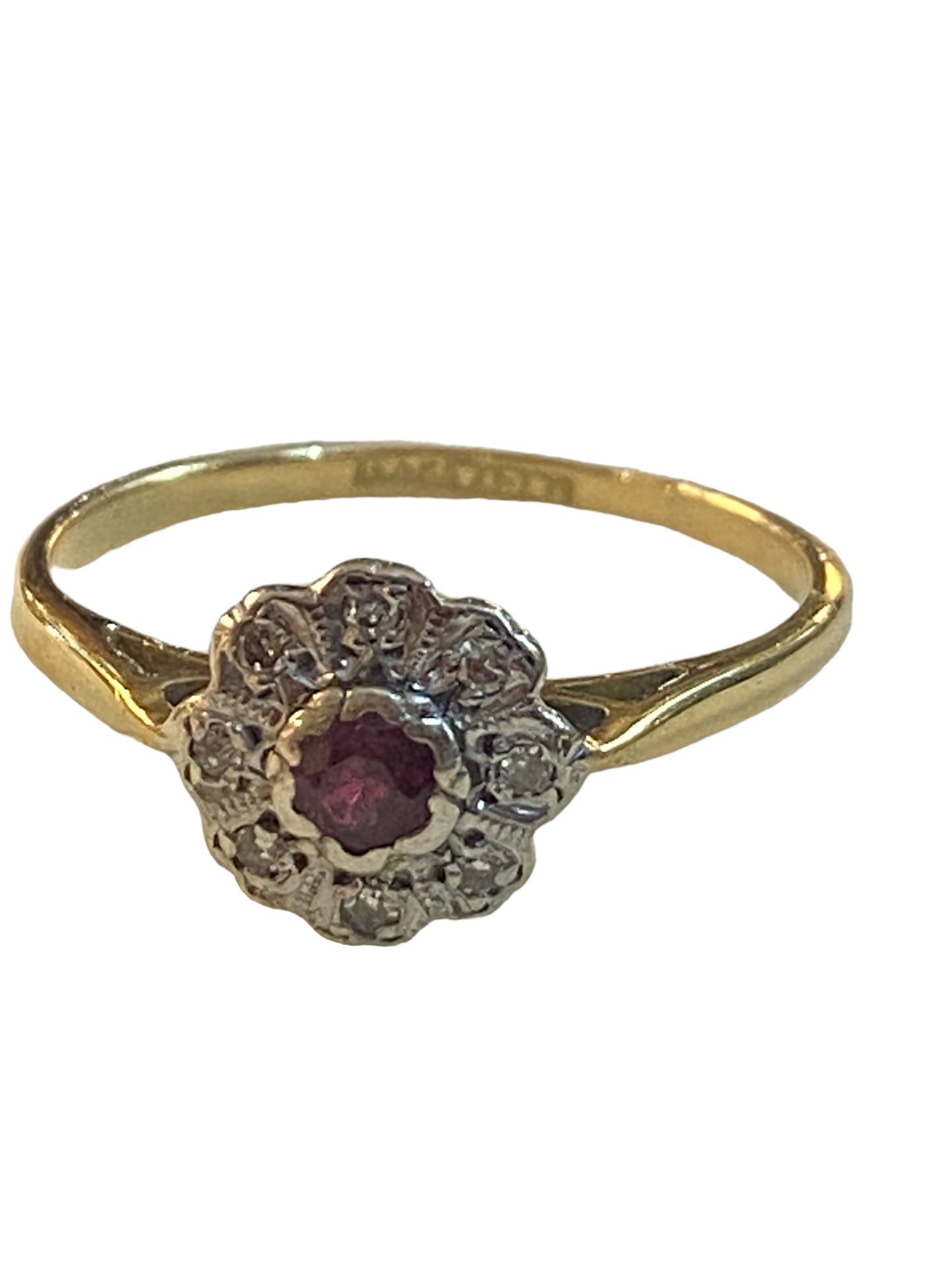 18ct and platinum ruby and diamond ring size O 1/2