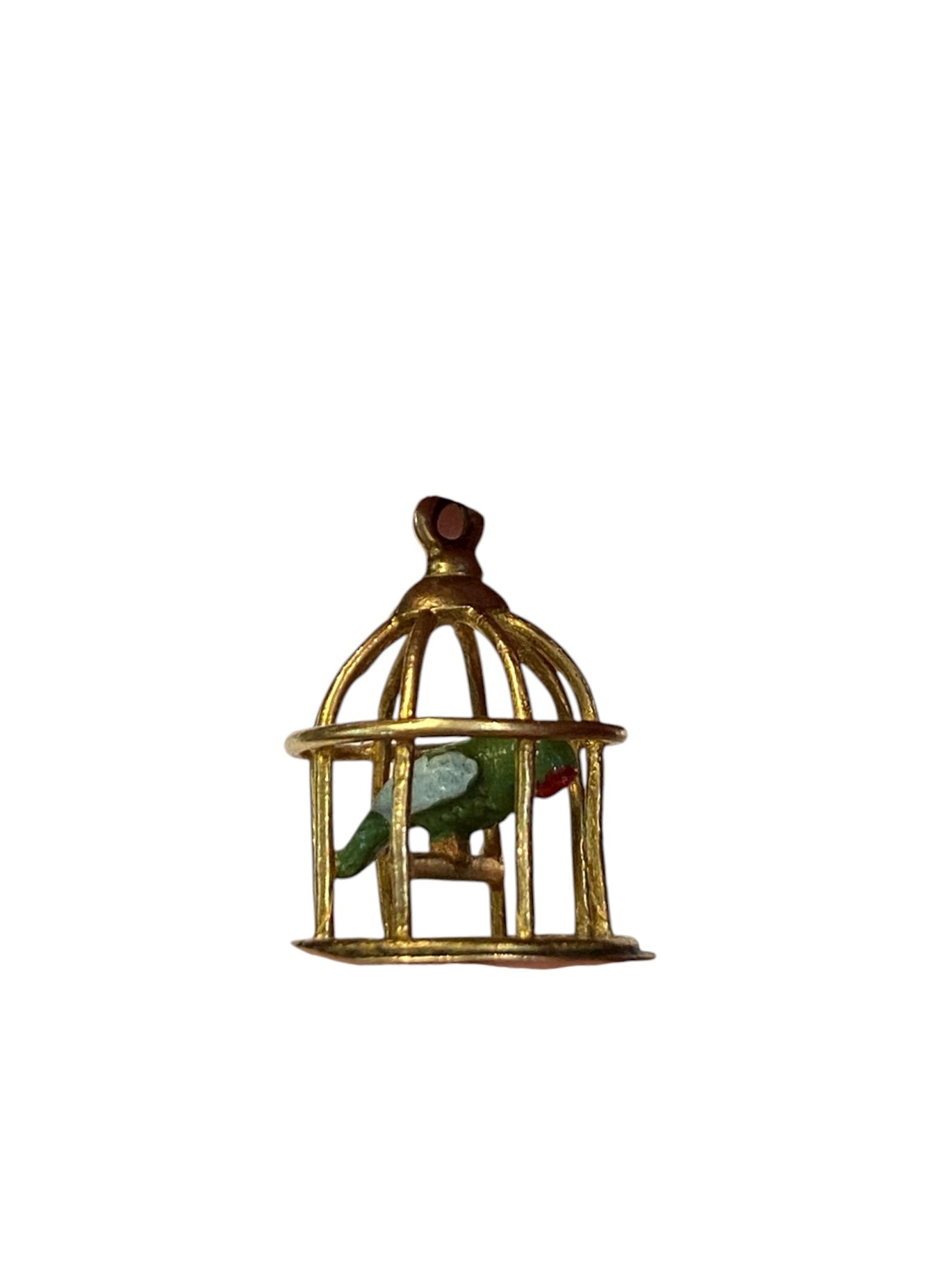 9ct vintage bird cage with an enamelled parrot inside circa 1969