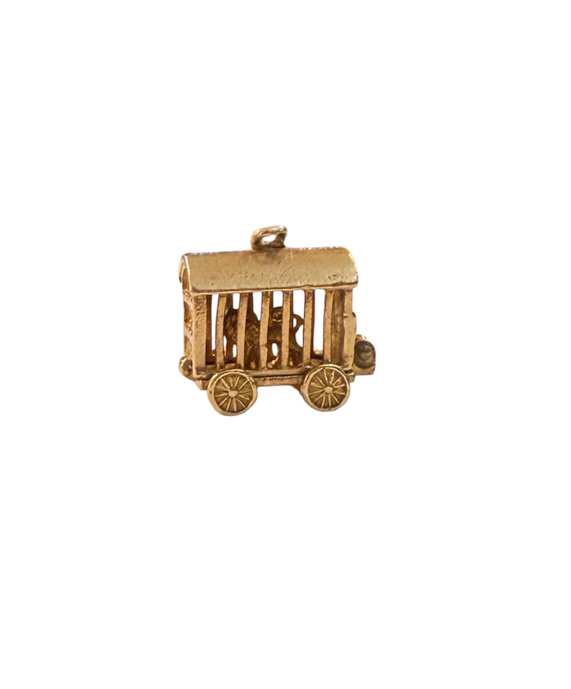 9ct vintage gold circus lion in cage charm, opening circa 1963