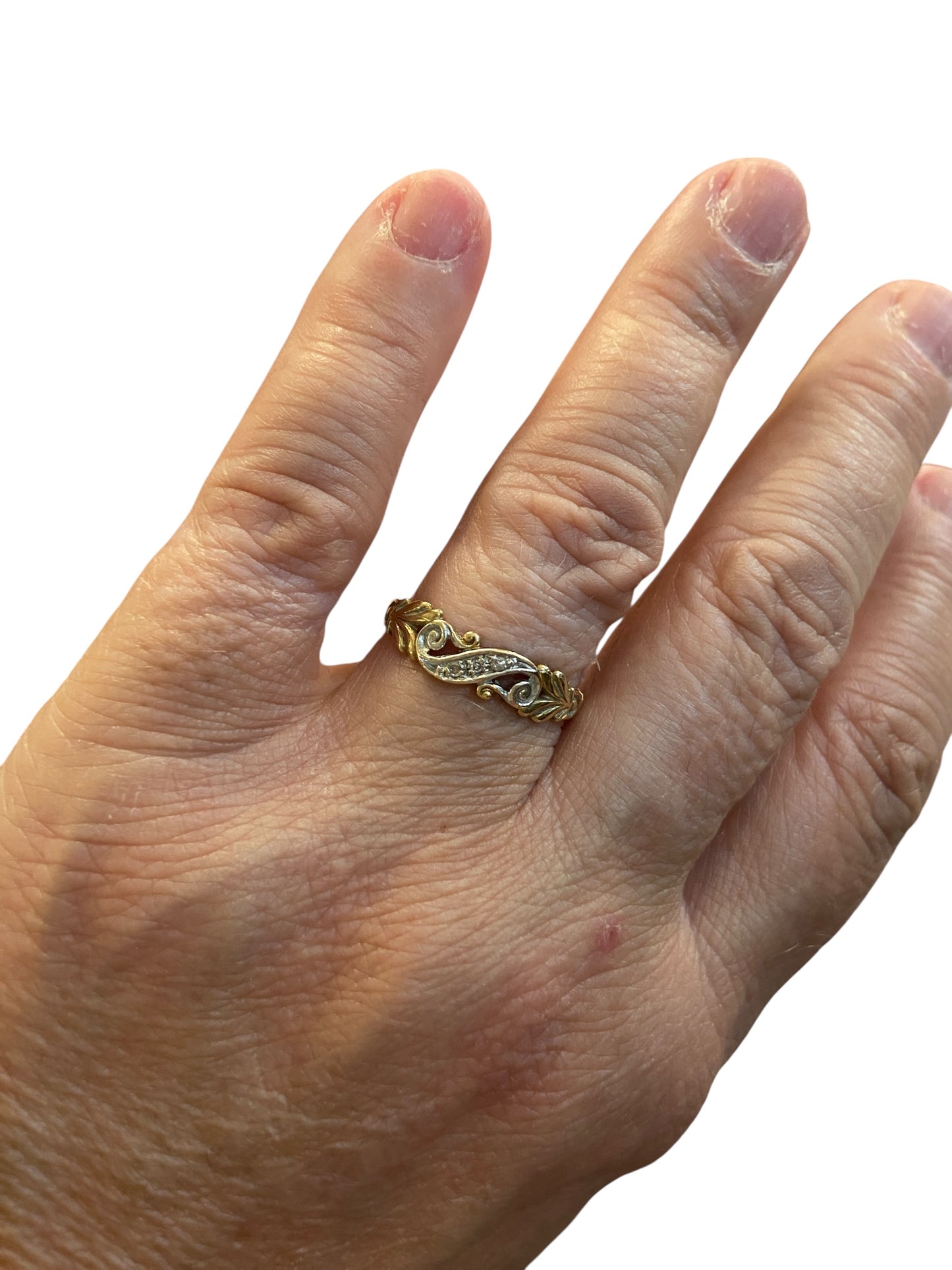 9ct vintage diamond ring, stacking ring size R circa 1989