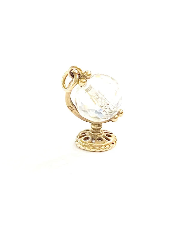 9ct vintage globe charm small with crystal