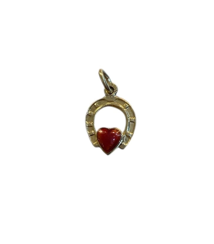 14ct vintage horseshoe with red enamel heart . 585