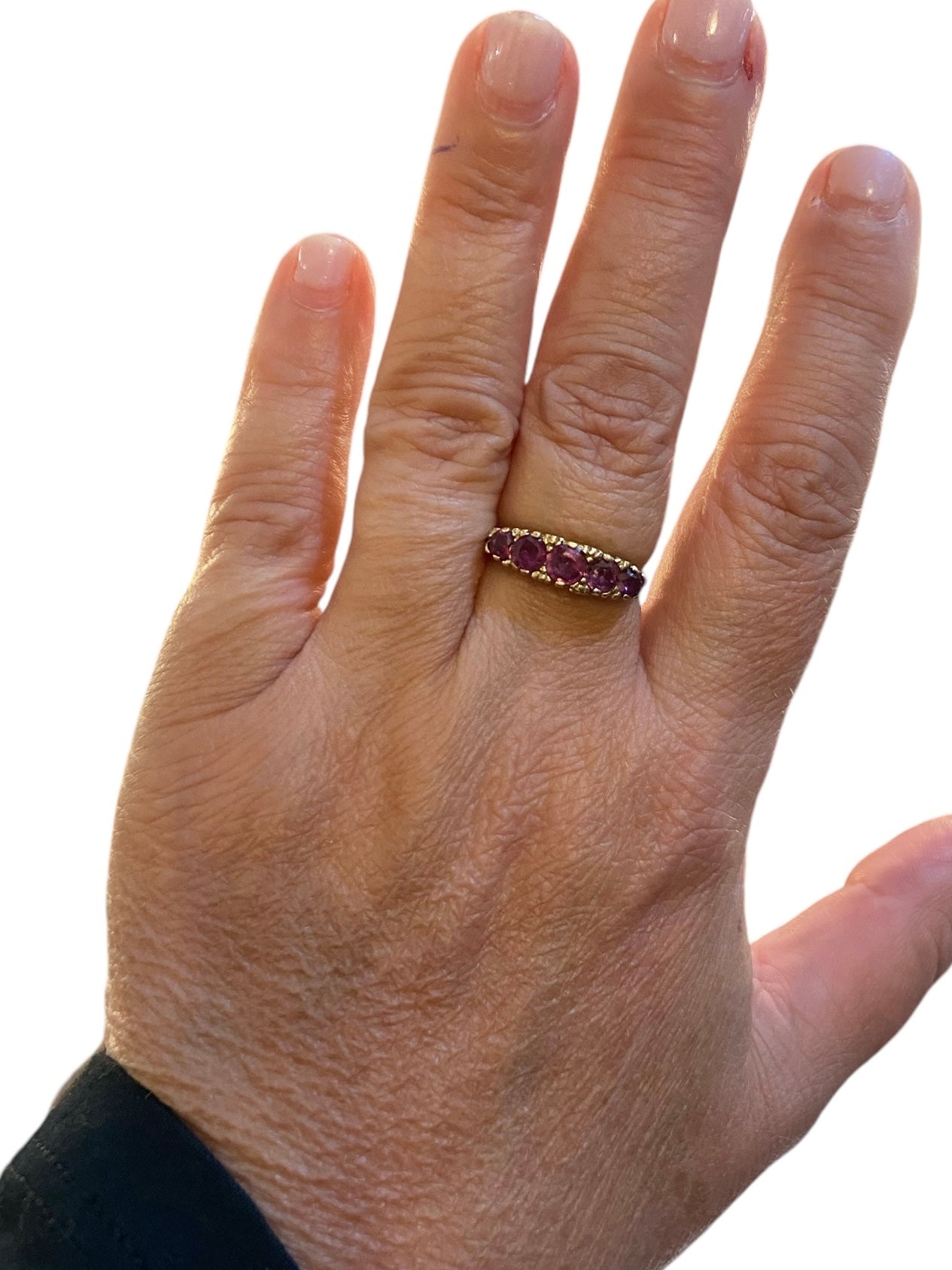 9ct vintage five stone ruby ring. circa 1972 size O
