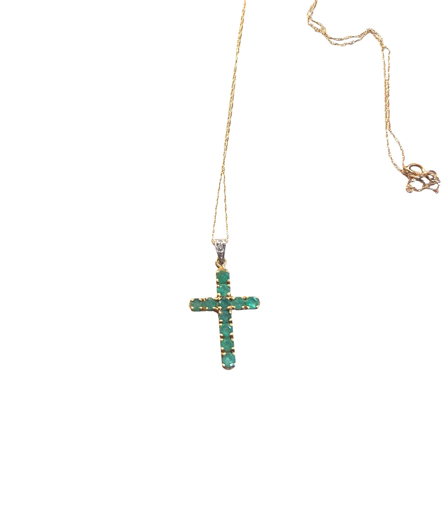 9ct vintage emerald cross with 19 inch chain