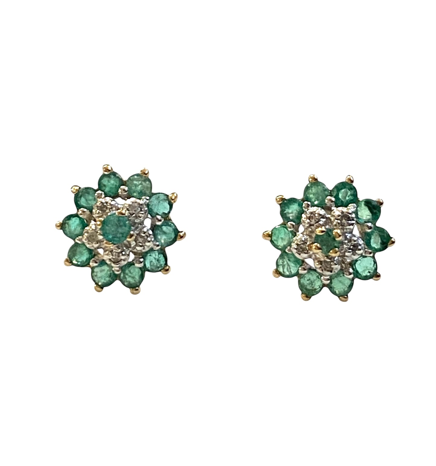 9ct vintage emerald and diamond clustre earrings