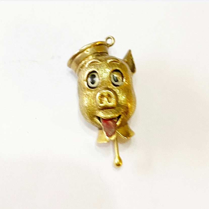 9ct vintage articulated pig charm circa 1965 moving tongue and eyes