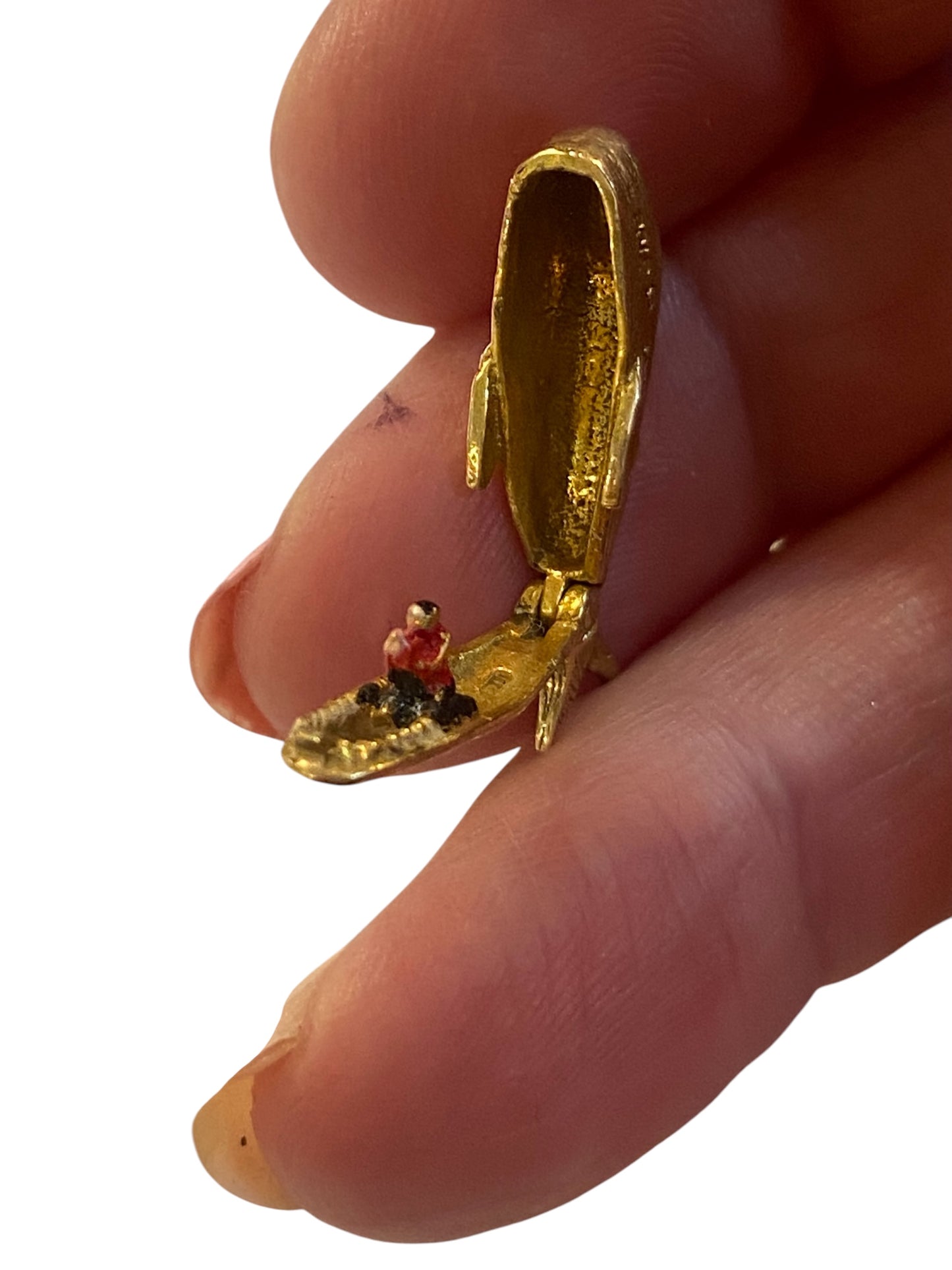9ct vintage opening whale charm with Jonah circa 1979