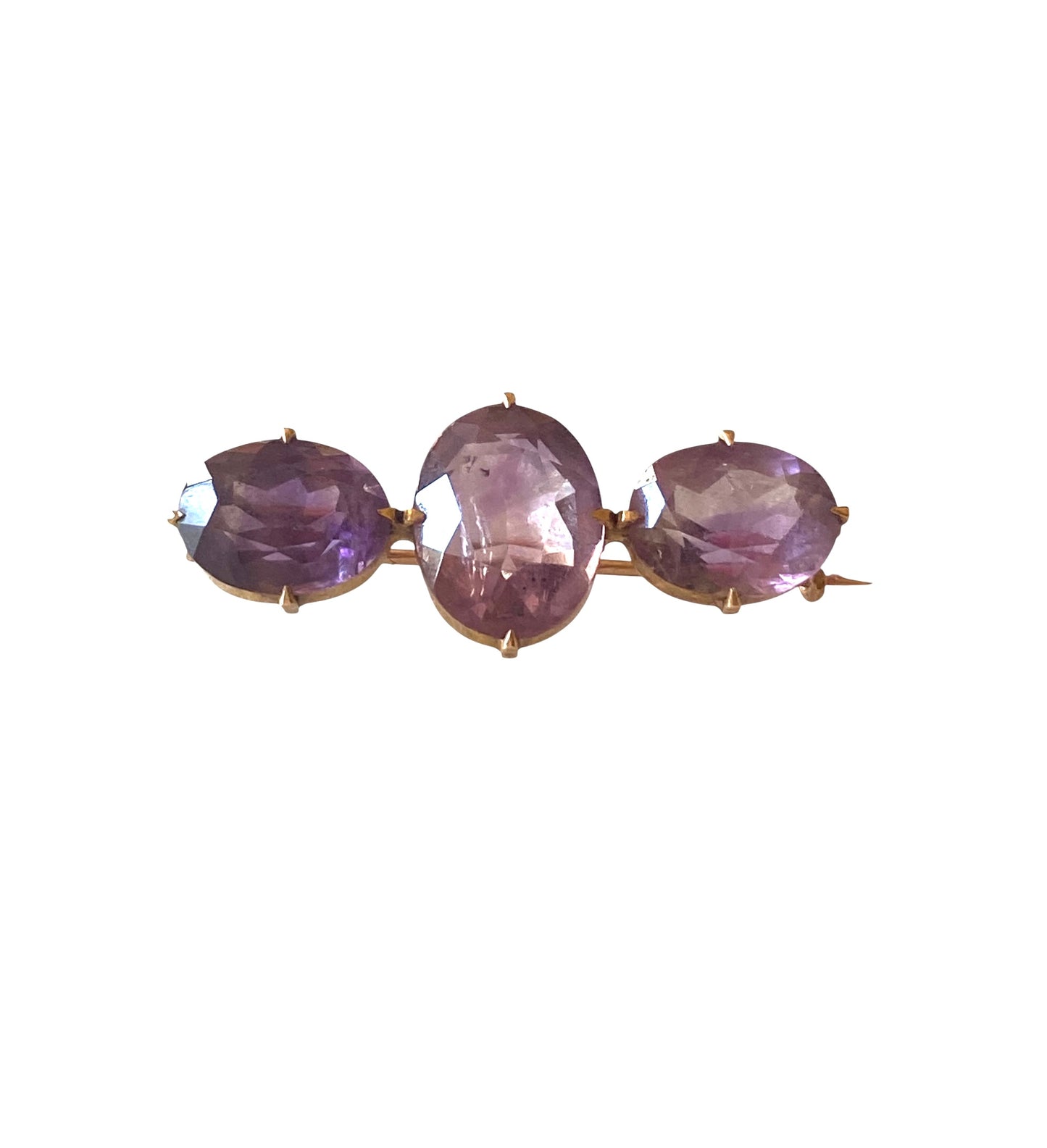 9ct Antique amethyst brooch. three stone