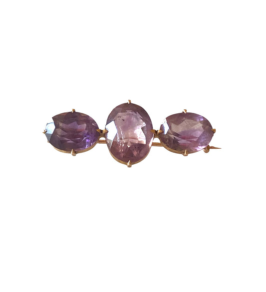 9ct Antique  amethyst brooch. three stone