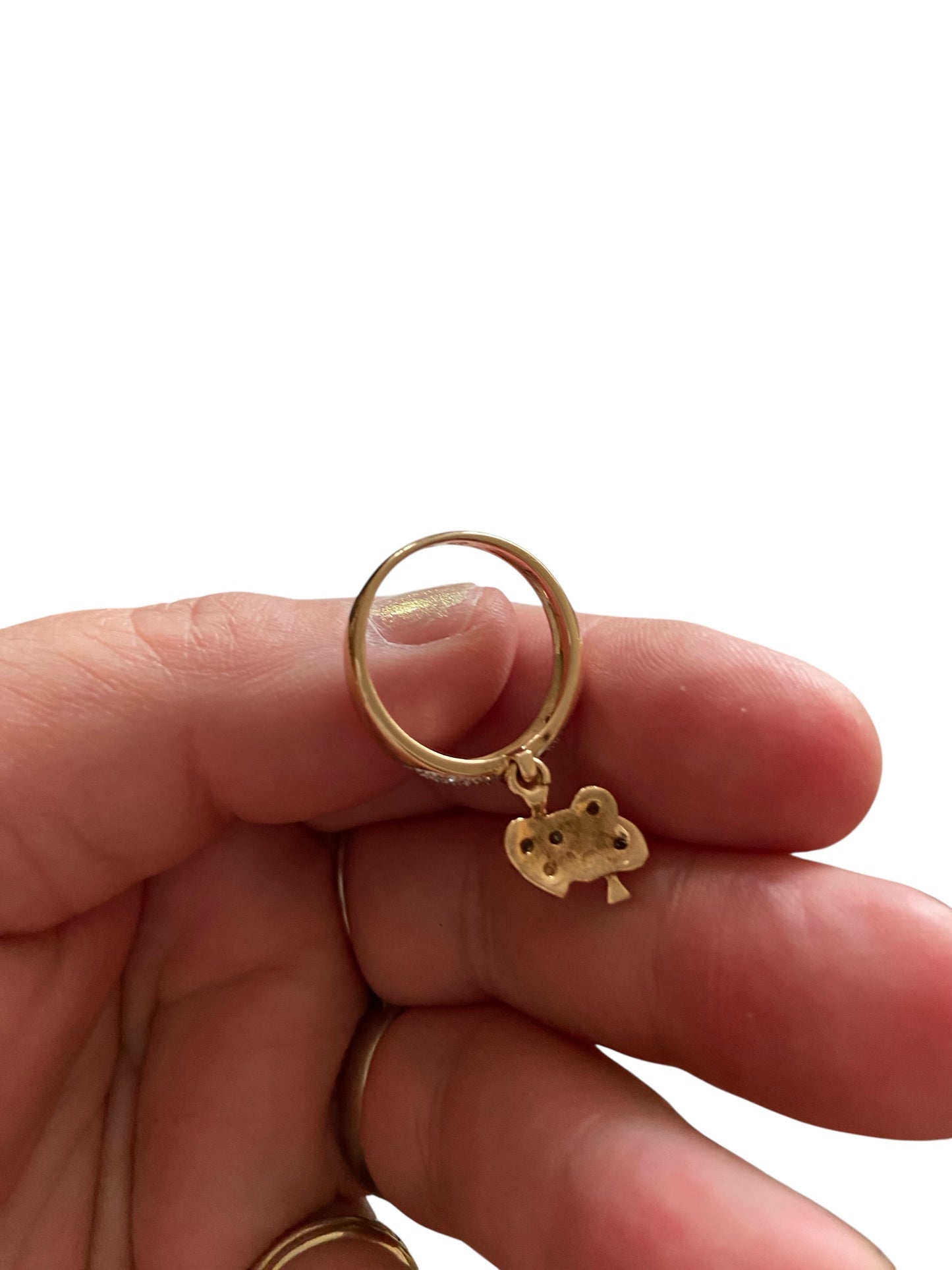9ct vintage charm ring with heart and clover charm size M 1/2