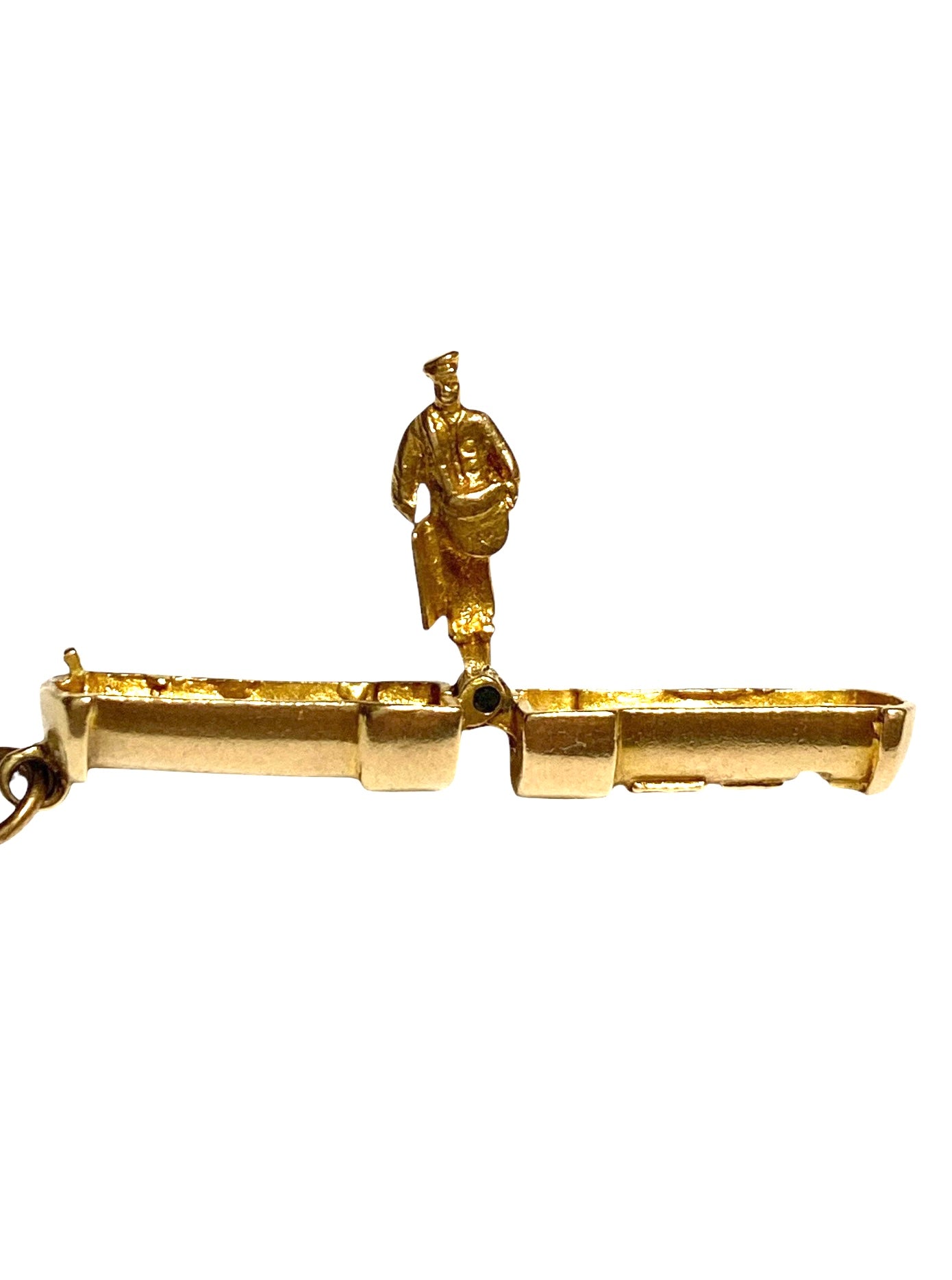 9ct vintage charm, opening post box with postman and happy birthday card. rare charm