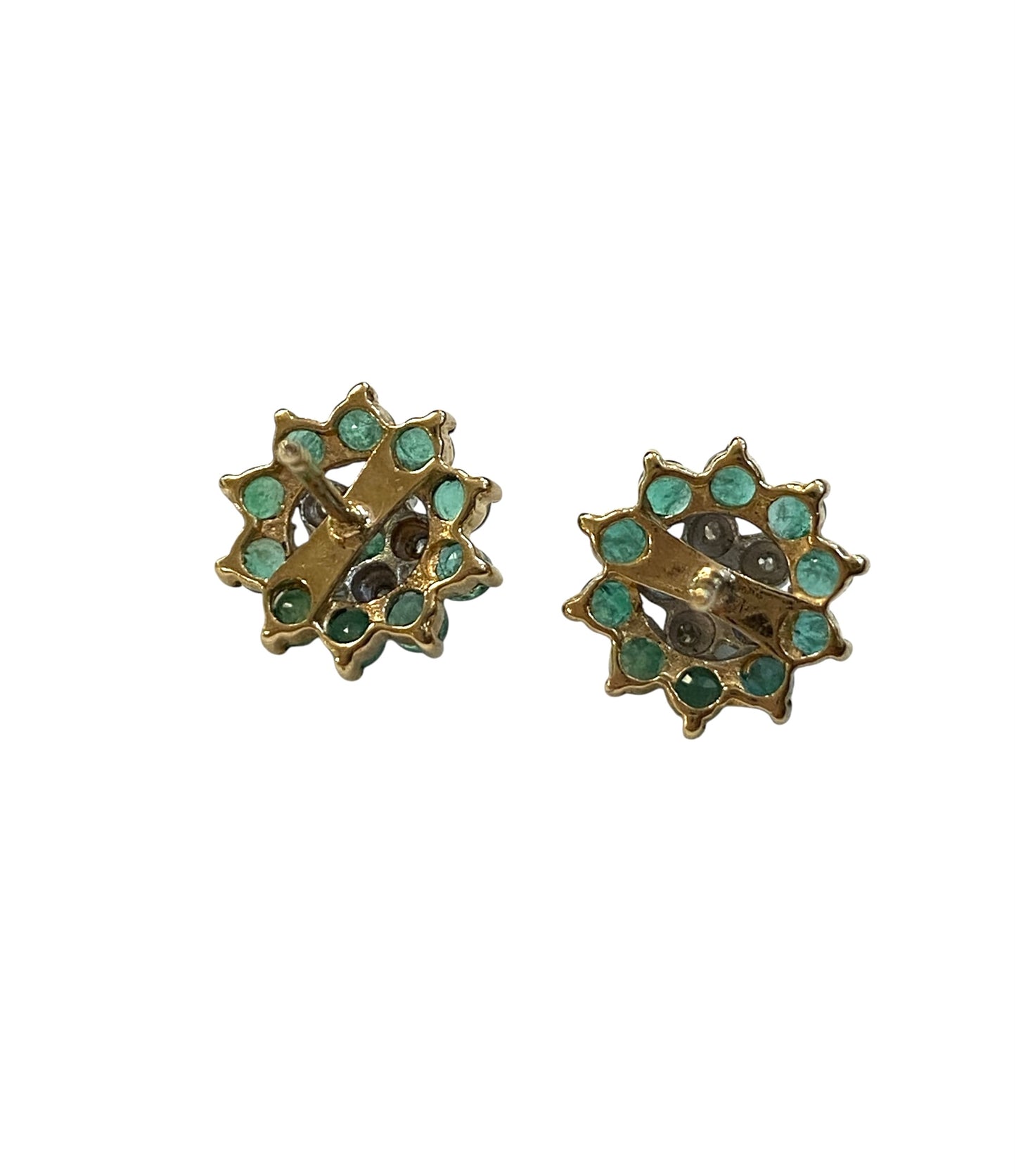 9ct vintage emerald and diamond clustre earrings