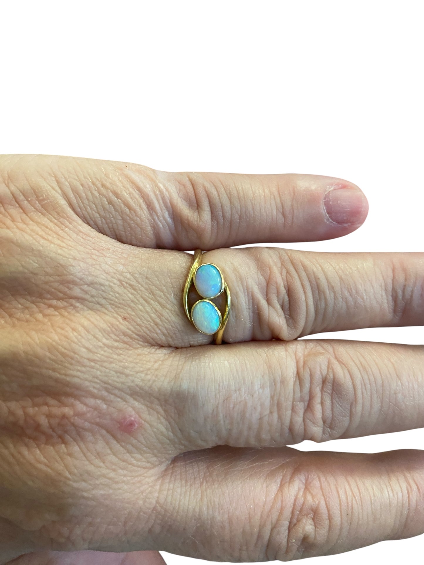 18ct vintage double opal ring. Toi et Moi (you and me) ring size L