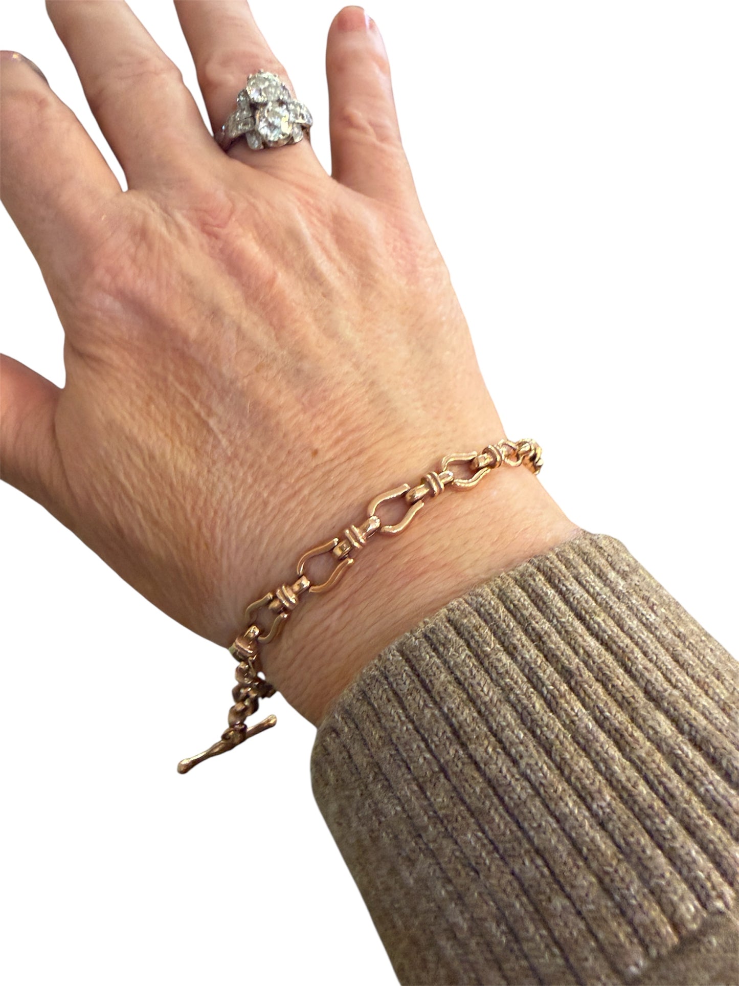 9ct vintage rose gold bracelet with T bar , 15.5g 7 3/4 inch (19.5 cm)