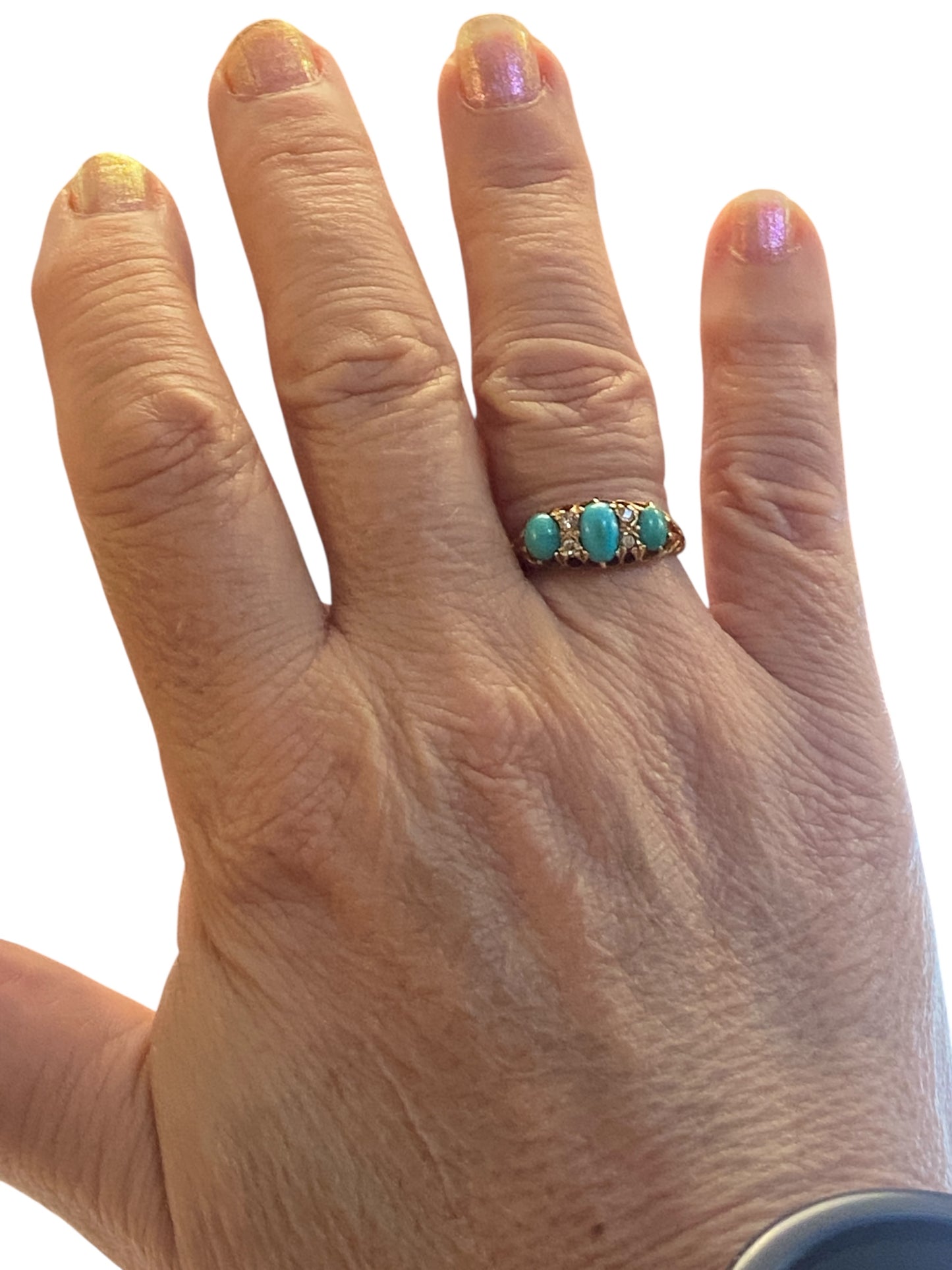 18ct antique turquoise ring size N 1/2 circa 1901
