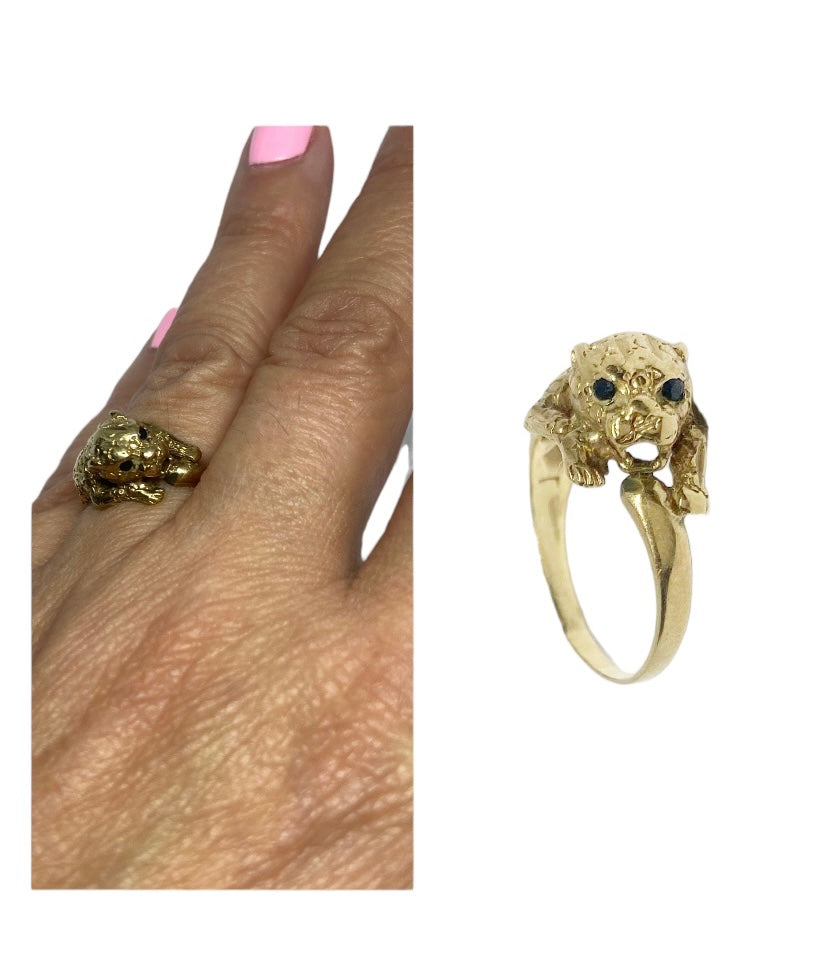 9ct vintage leopard / panther ring size N 1/2