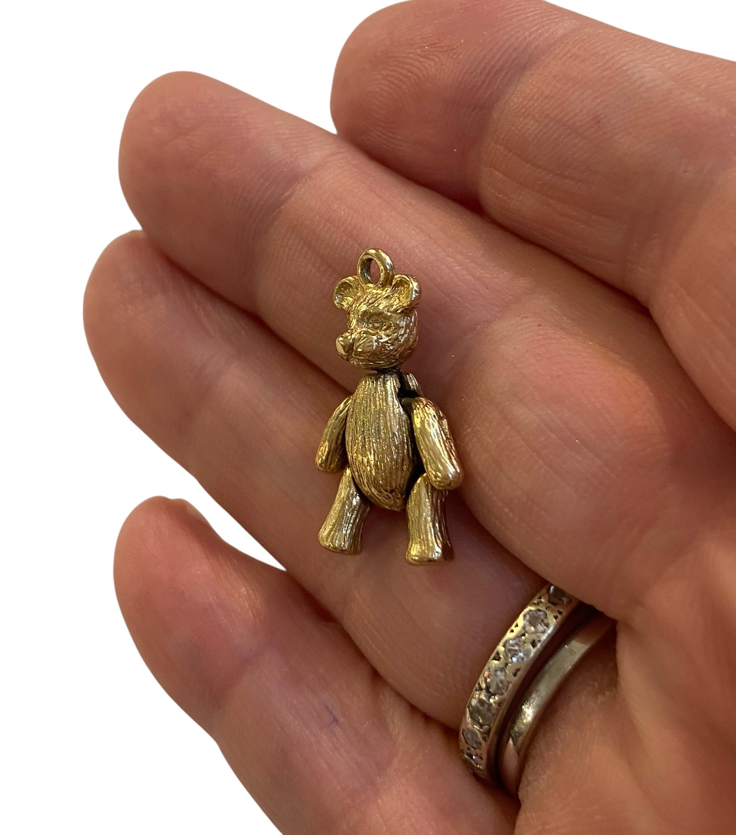 9ct vintage articulated teddy charm,