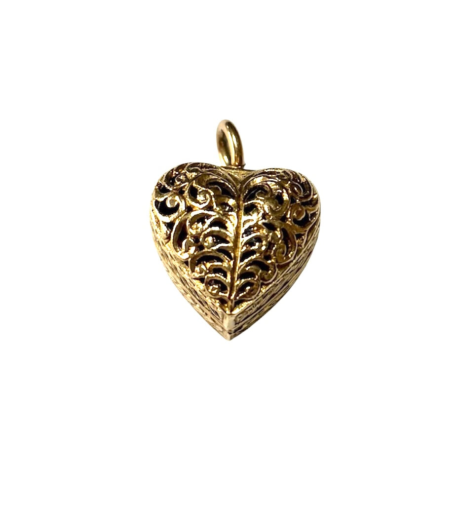 9ct vintage opening heart box charm with ring inside by fm circa 1965