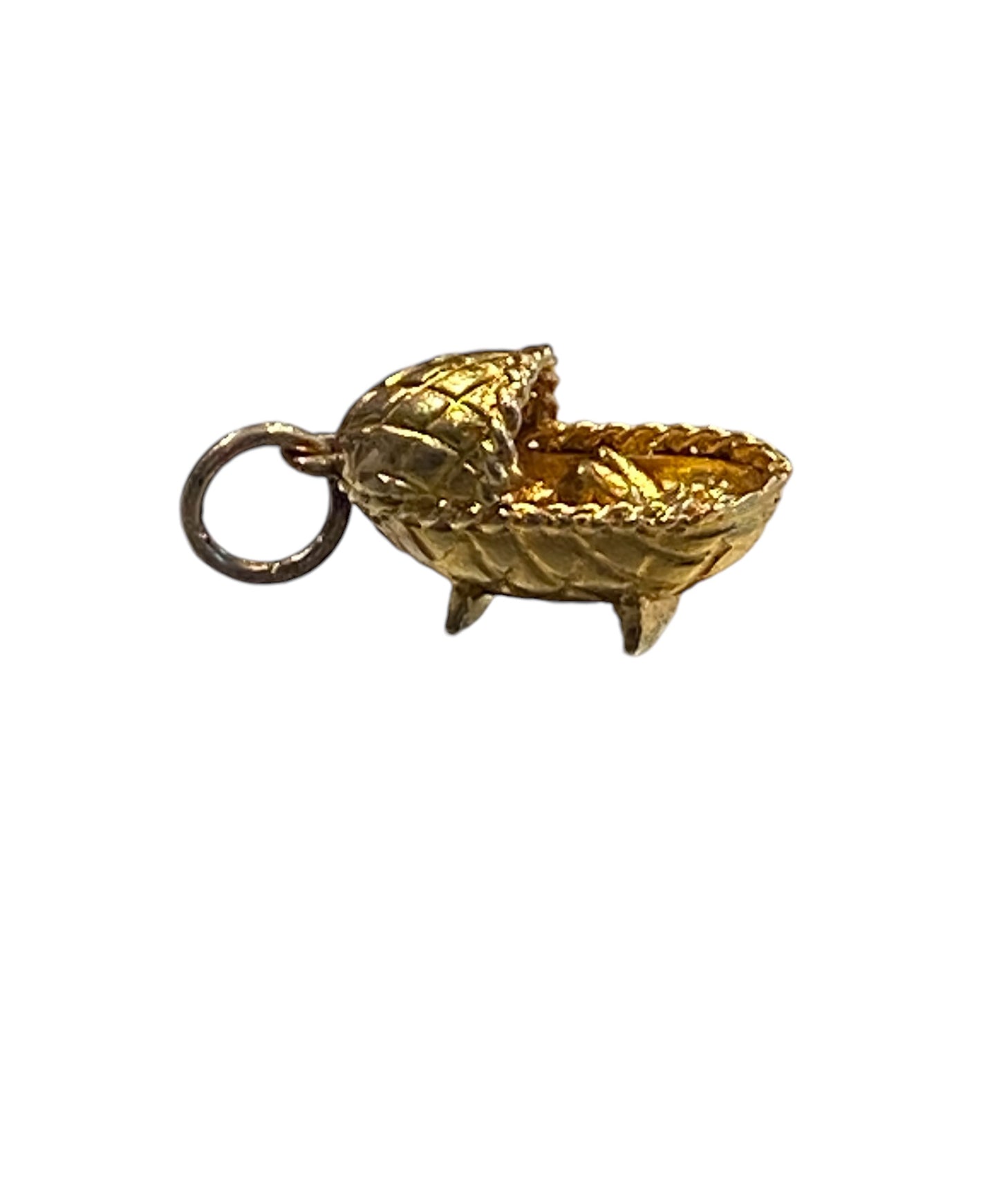 9ct vintage cradle / basket charm with baby inside circa 1968