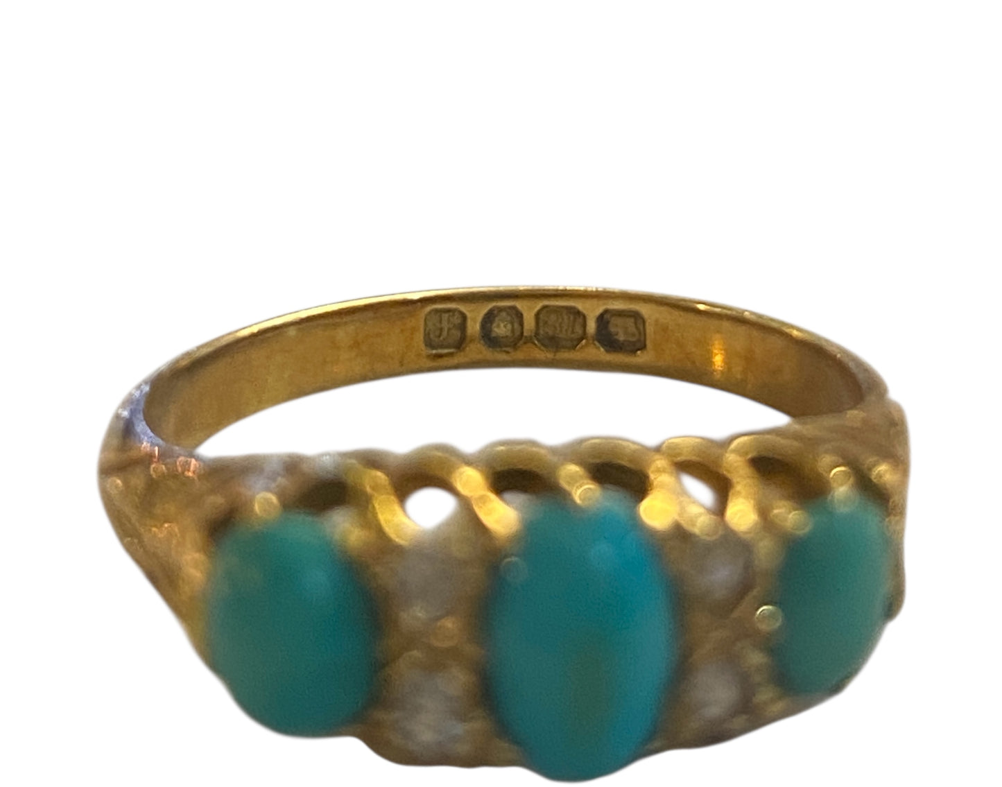 18ct antique turquoise ring size N 1/2 circa 1901