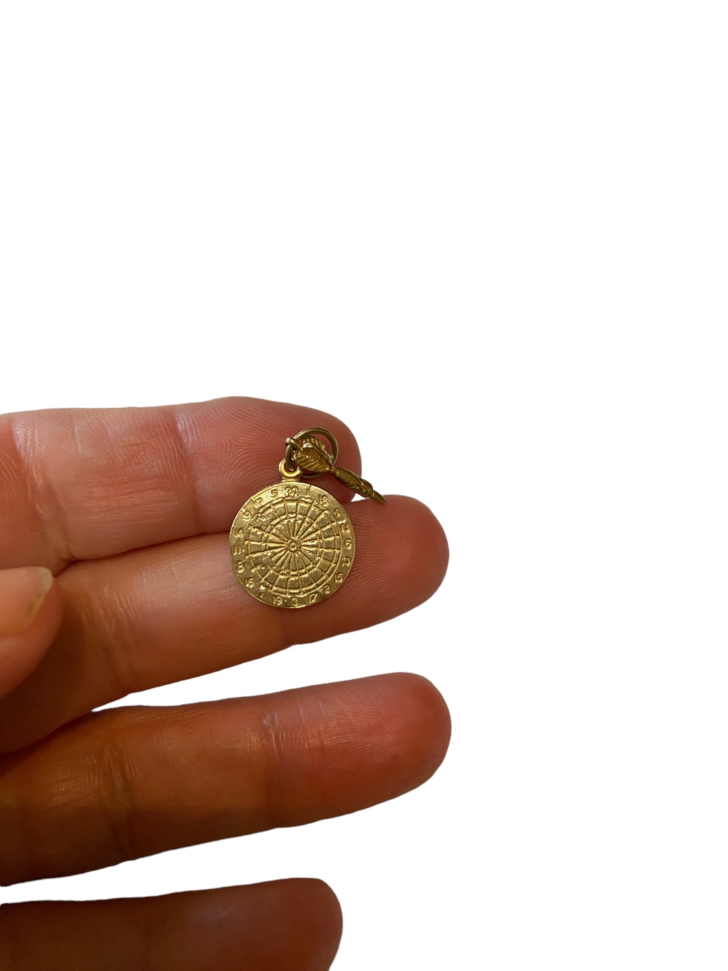 9ct vintage dart board and dart charm / pendant yellow gold