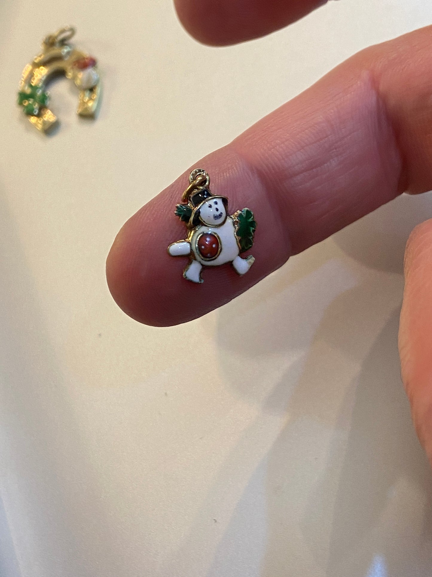 14ct 585 vintage charm. enamel snowman. rare charms
