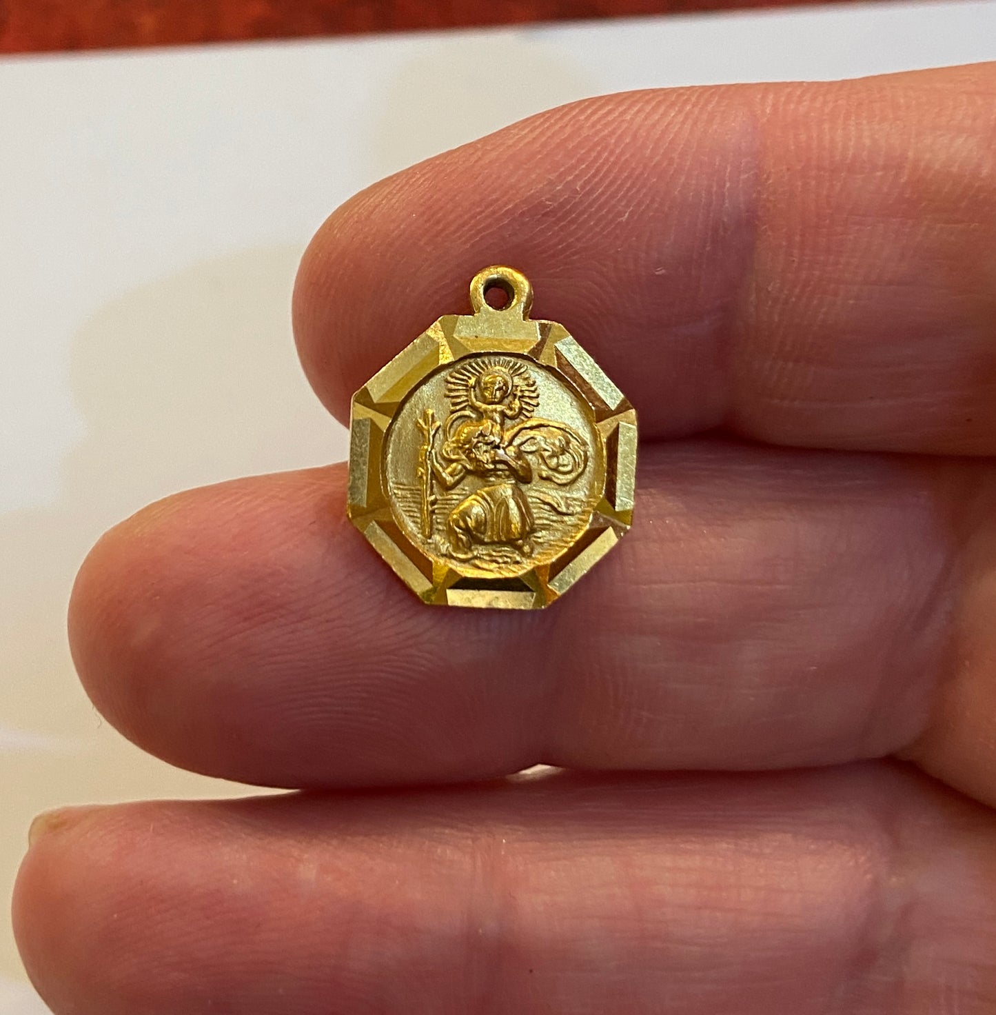 9ct vintage octagonal St Christopher charm / pendant by Georg jensen circa 1978