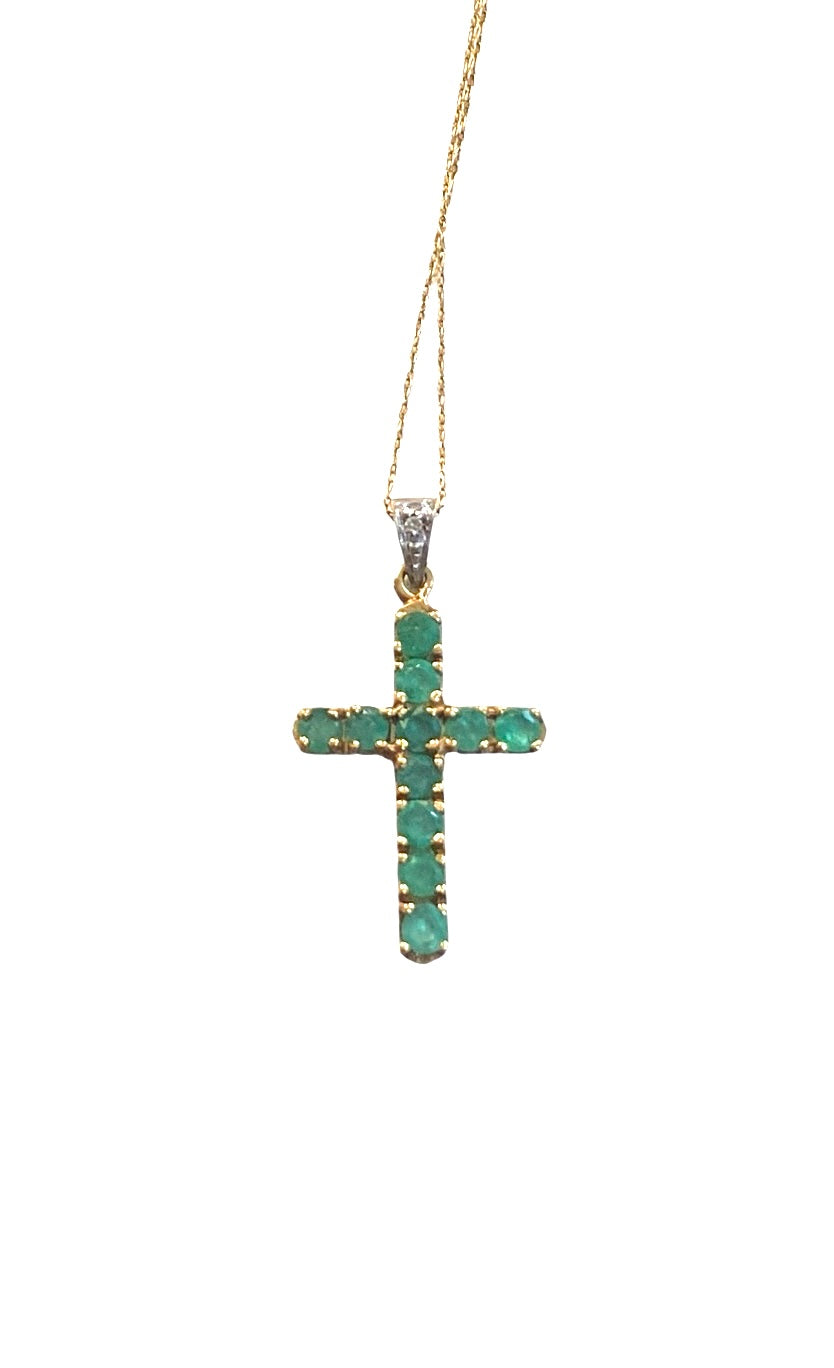 9ct vintage emerald cross with 19 inch chain
