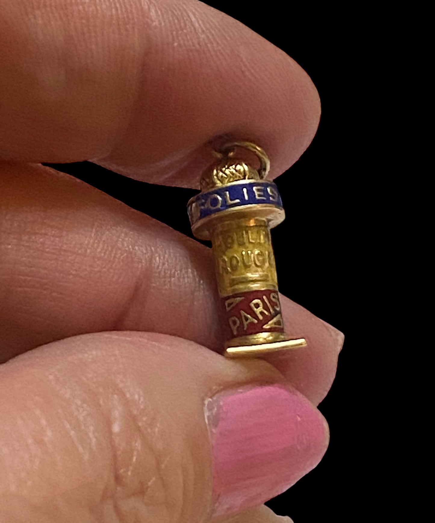 18ct vintage French kiosk charm with enamel