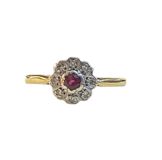 18ct and platinum ruby and diamond ring size O 1/2