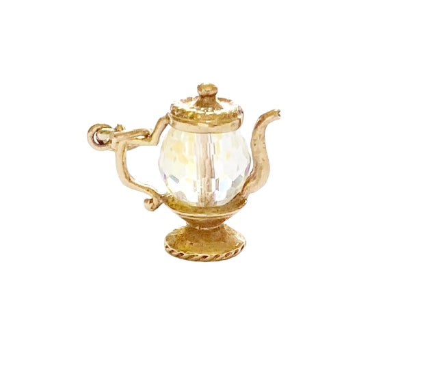 9ct vintage teapot charm with crystal body